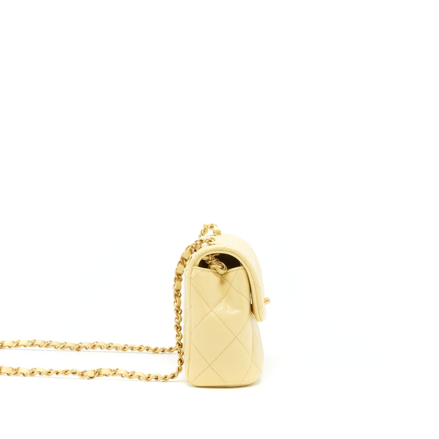 Chanel 22P New Mini Square Flap Bag Caviar Light Yellow Brushed