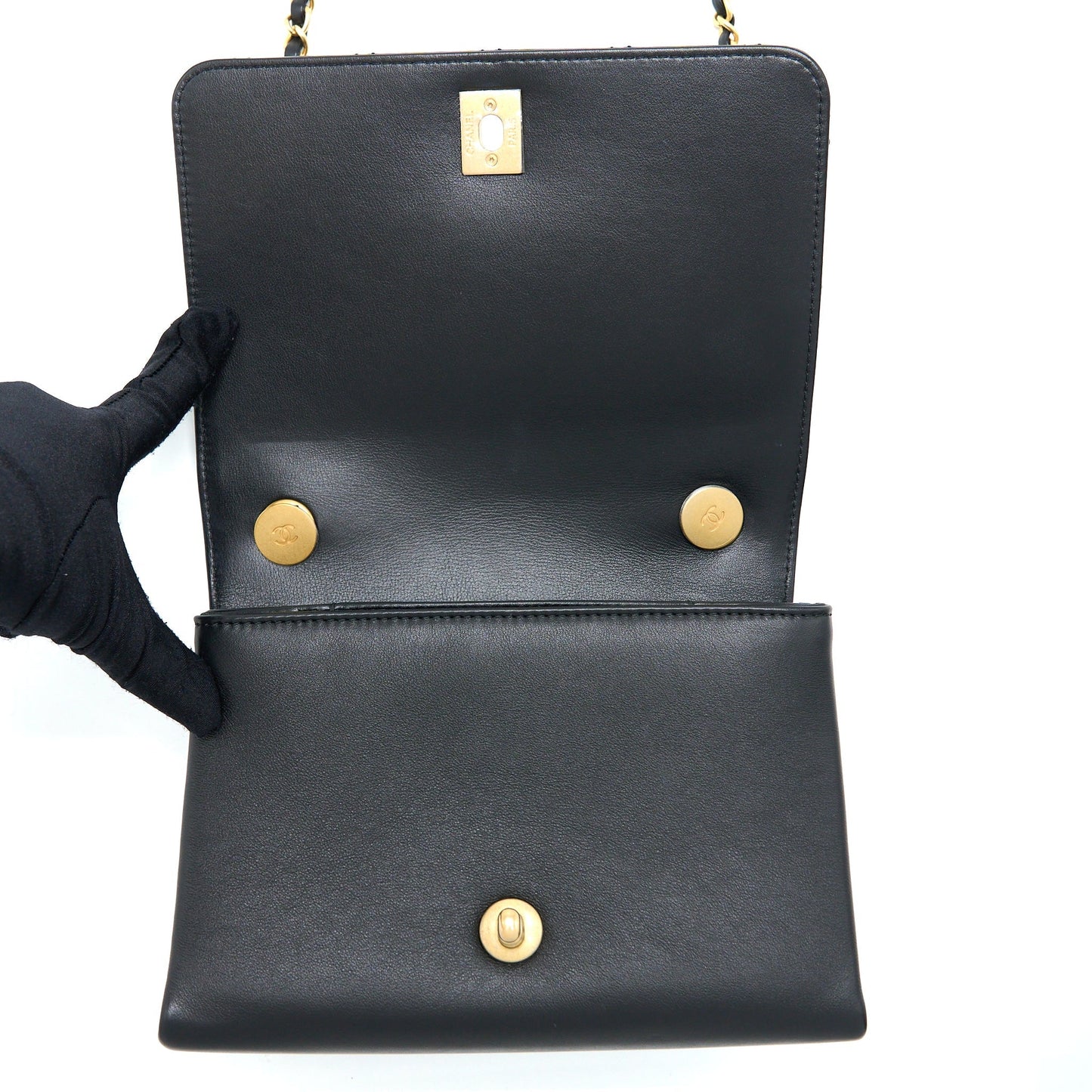 Chanel Seasonal Flap Bag Giant Chain Handle with Pearl Calfskin Black Brush  (Microchip)