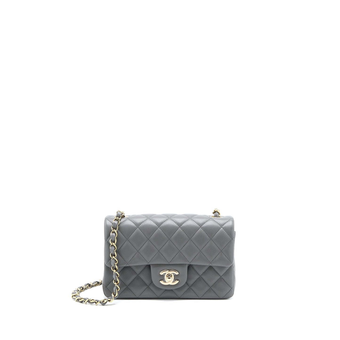 Chanel 22A Mini Rectangular Flap Bag Lambskin Grey L (Microchip)
