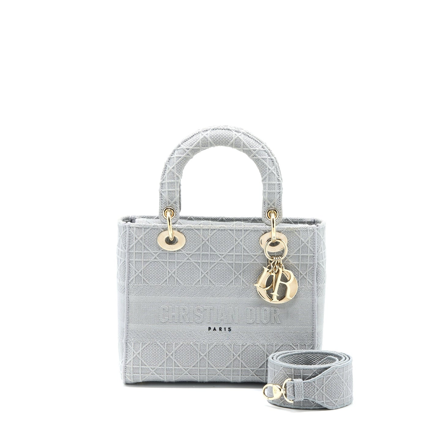 Dior Medium Lady D-lite Purse Cannage Embroidery Grey