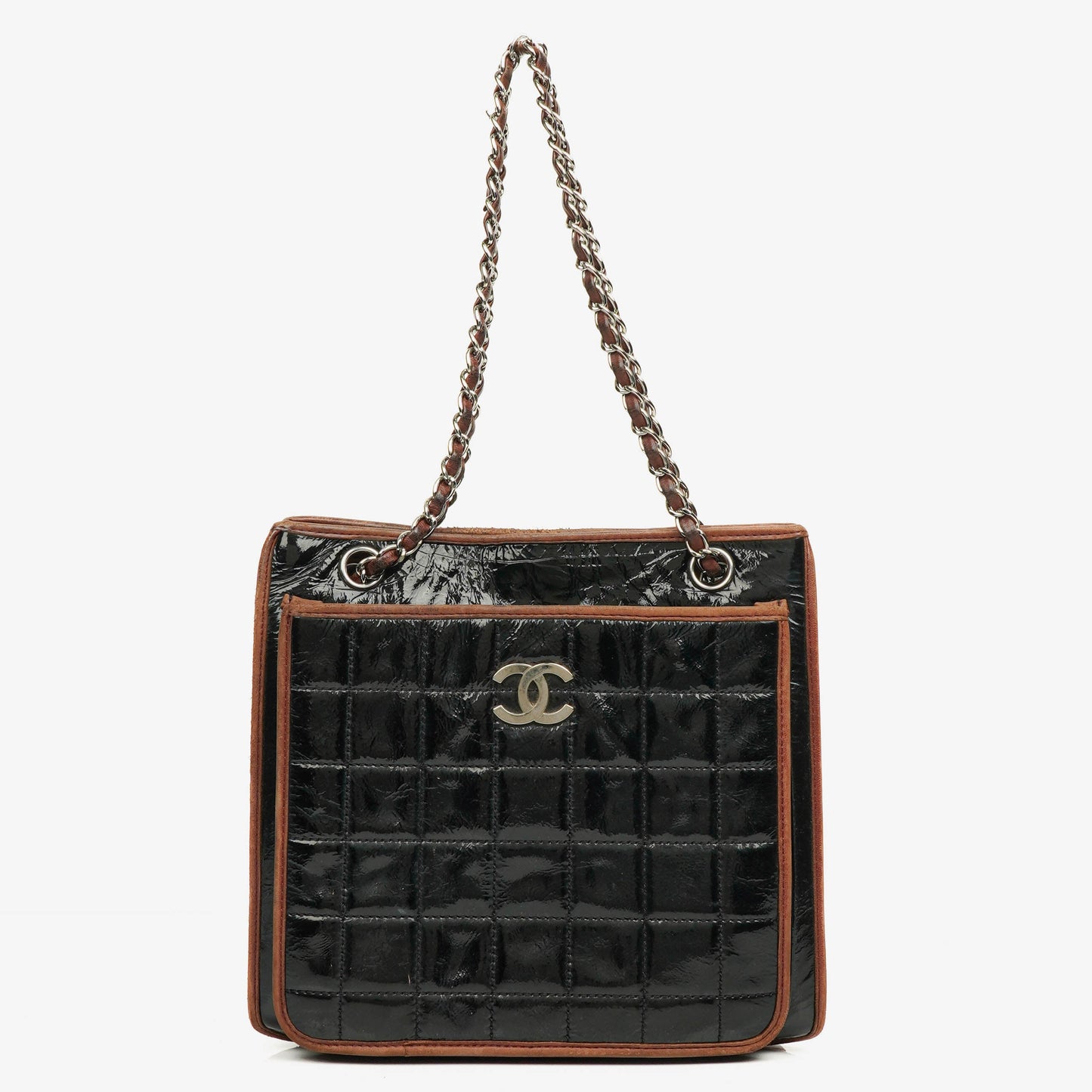 Chanel Patent Leather Chocolate Bar Quilted Tote