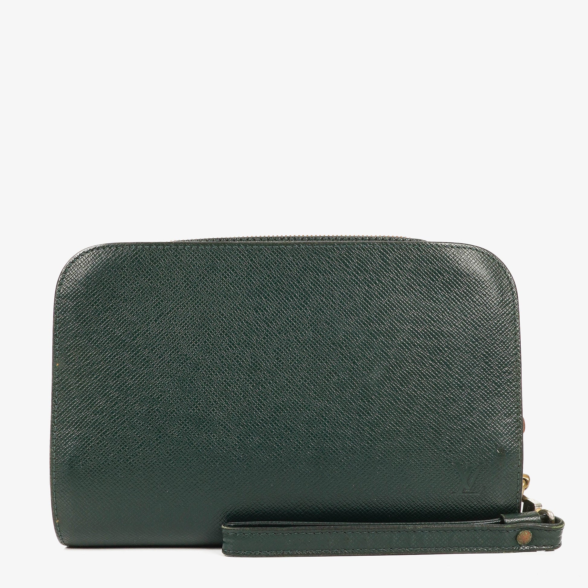 Louis Vuitton Taiga Green Leather Pochette Baikal Clutch Bag