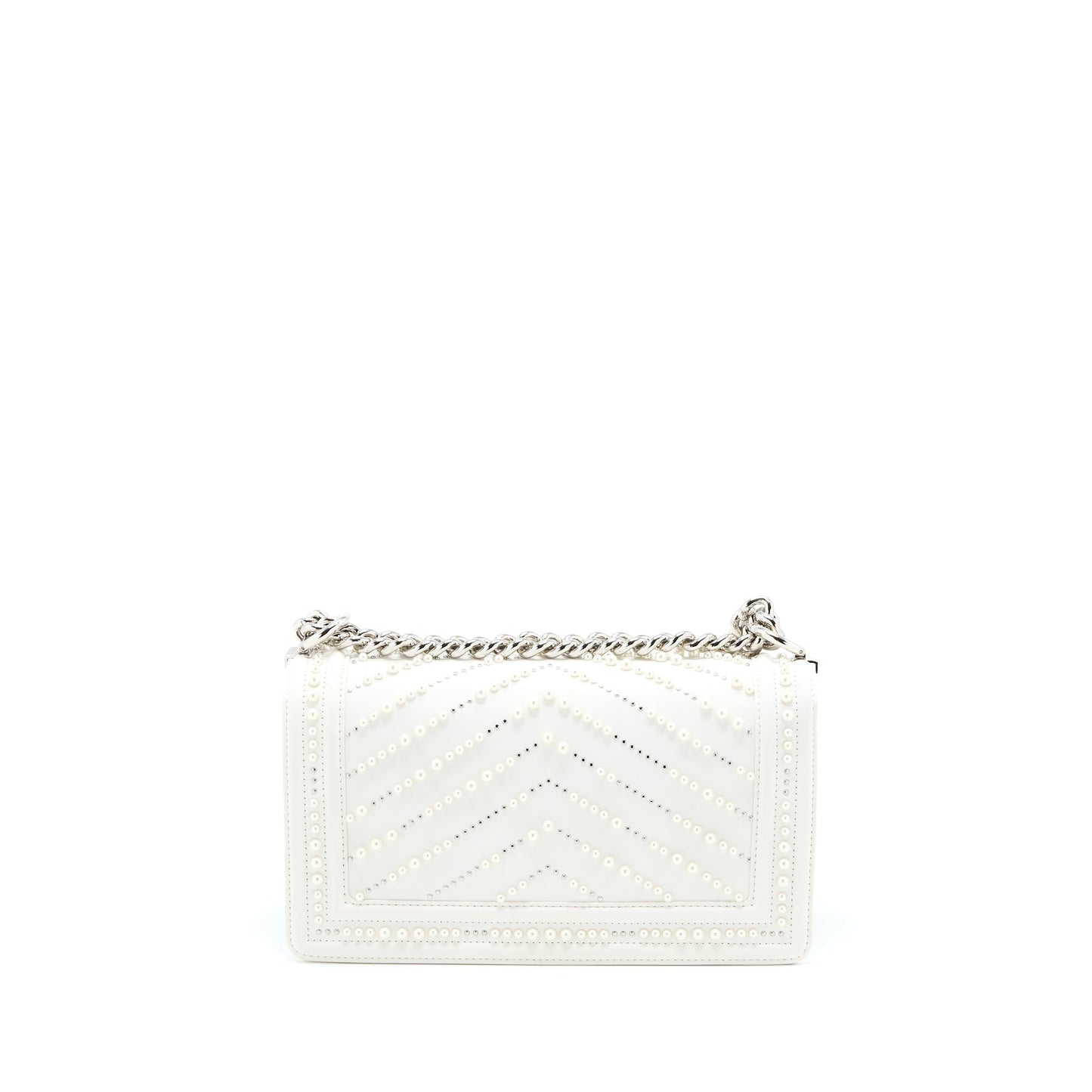 Chanel Medium Boy Bag Chevron Limited Lambskin With Pearl White