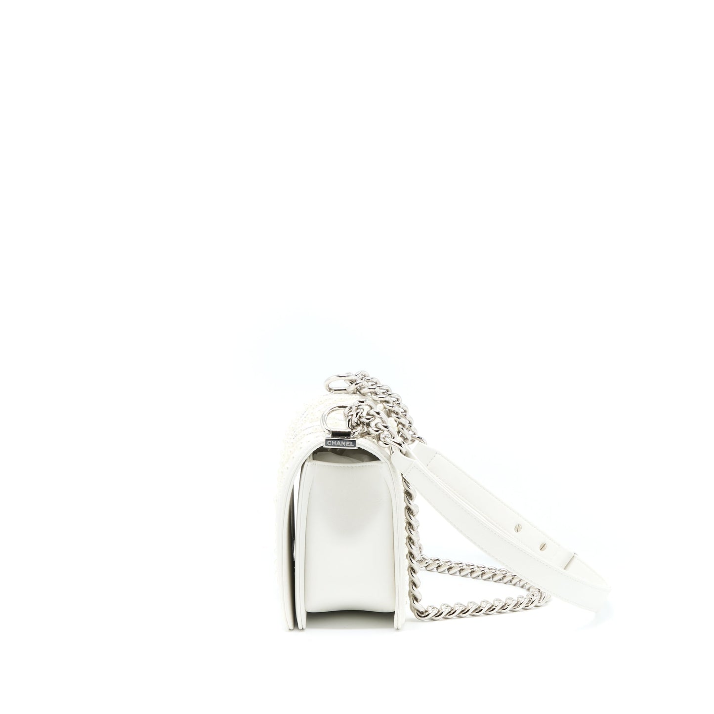 Chanel Medium Boy Bag Chevron Limited Lambskin With Pearl White