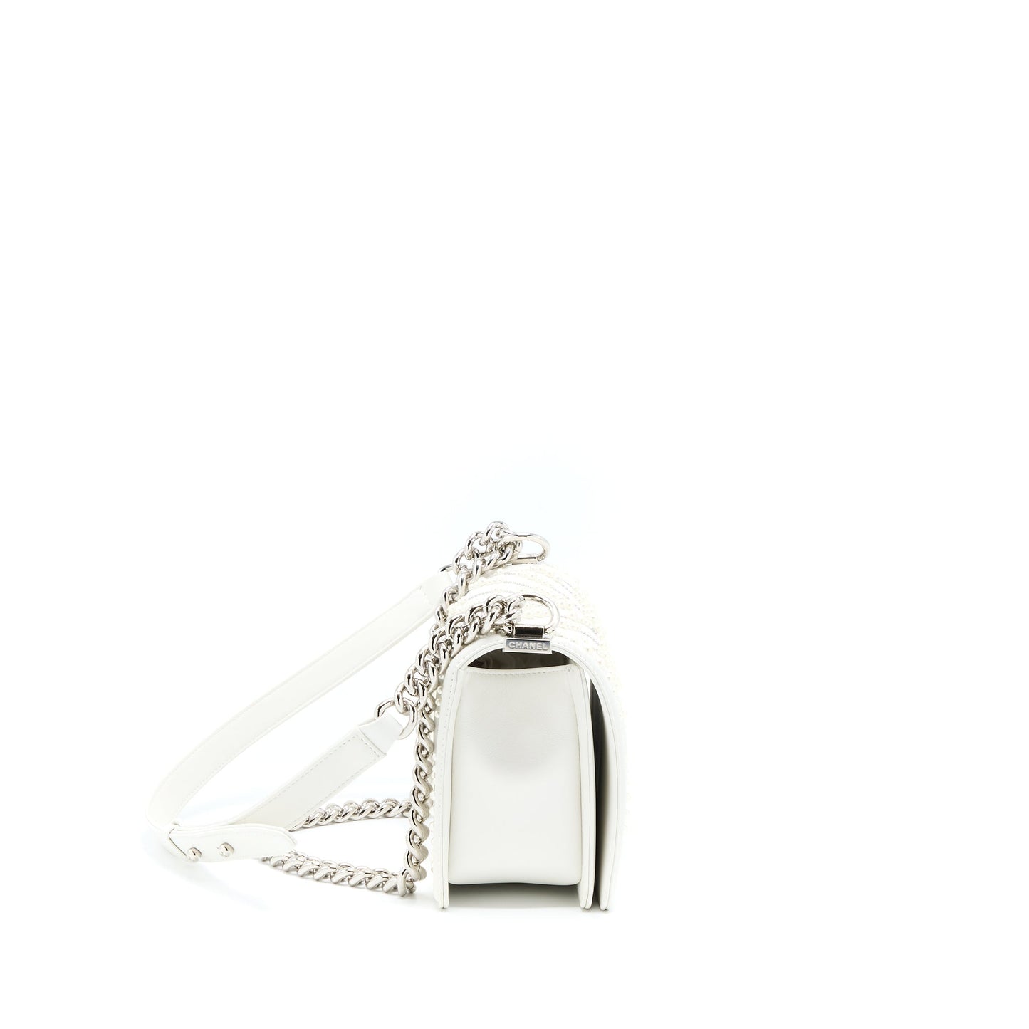 Chanel Medium Boy Bag Chevron Limited Lambskin With Pearl White