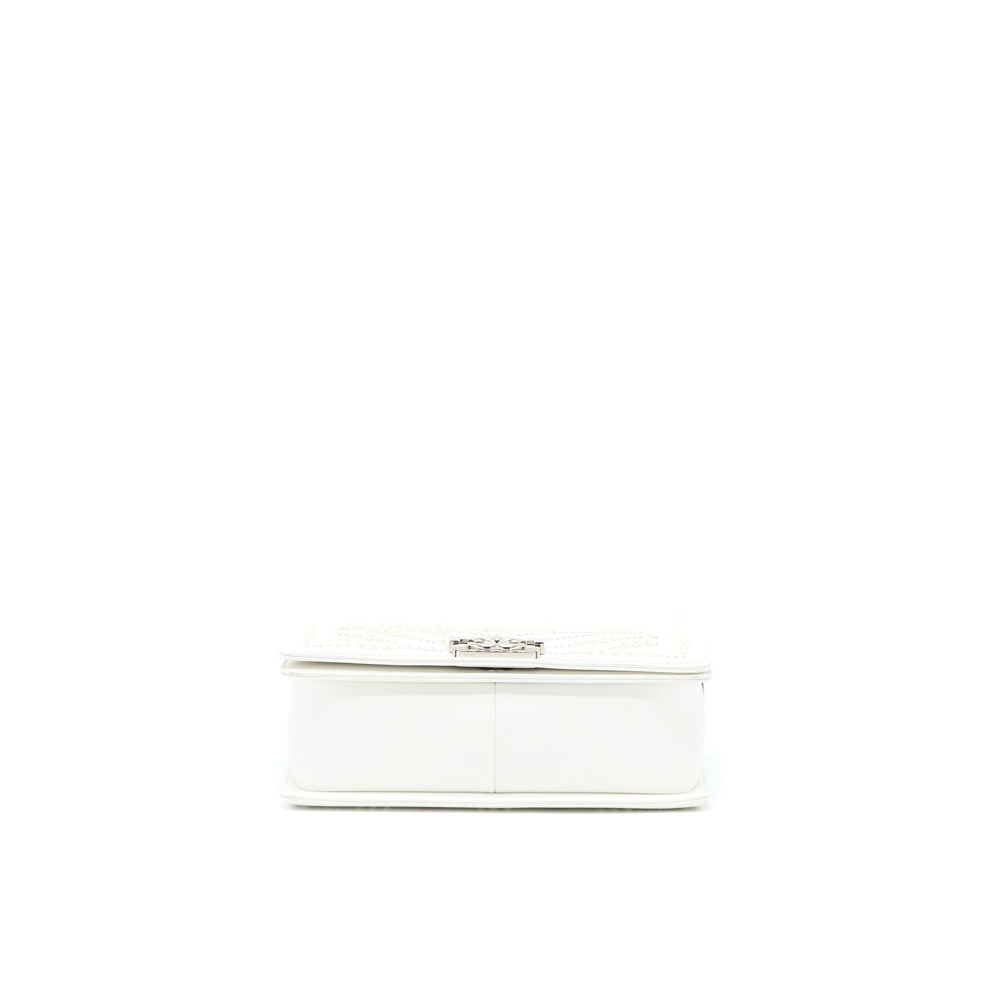 Chanel Medium Boy Bag Chevron Limited Lambskin With Pearl White