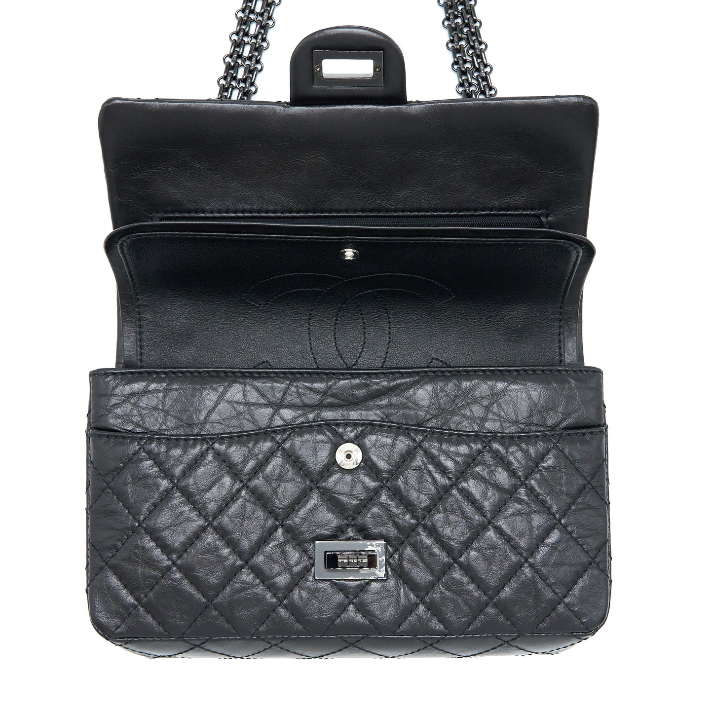 Chanel Small 2.55 Reissue Flap Bag Aged Calfskin So Black with Black Hardware (Microchip)