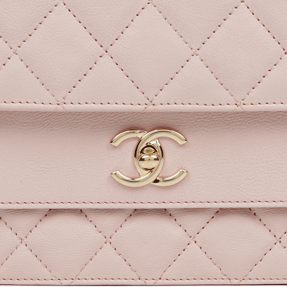 Chanel Light Pink Quilted Lambskin Flap Bag Champaigne Gold - Tone Hardware