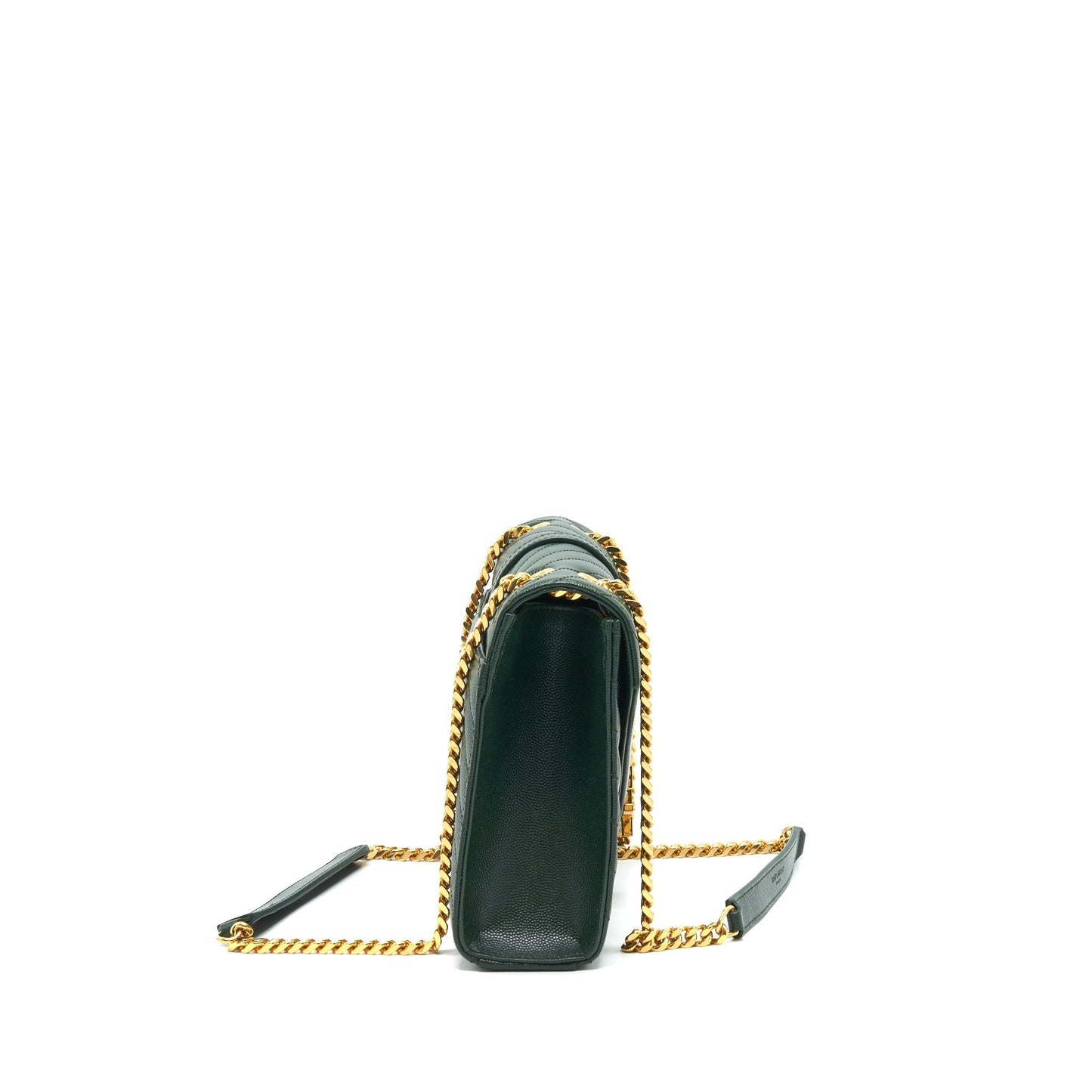 Saint Laurent Chevron Monogram Flap Purse Dark Green