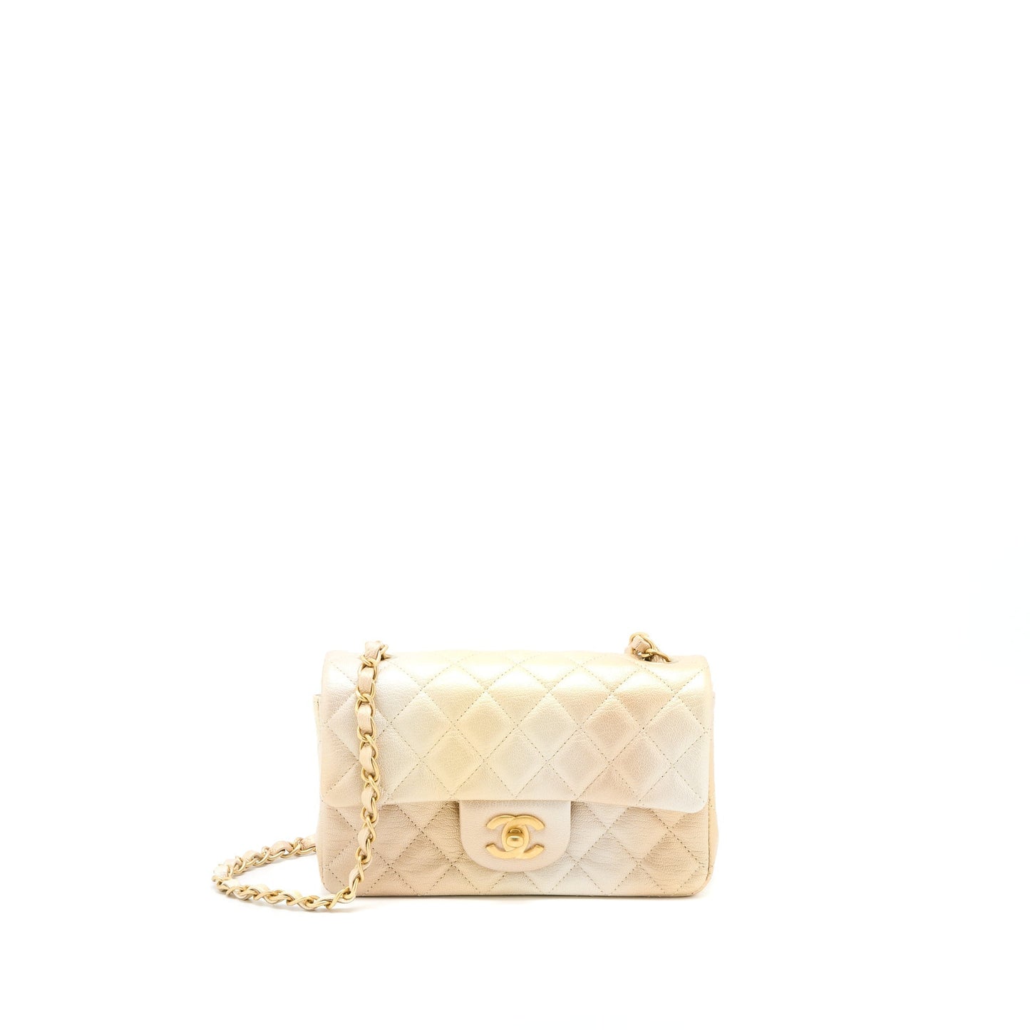 Chanel 22C MIni Rectangular Flag Bag Goatskin Ombre Beige Brushed  (Microchip)