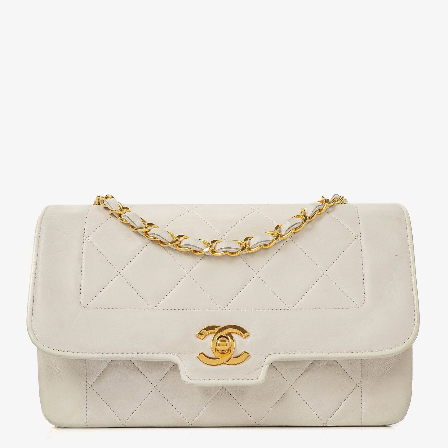Chanel Diana White Quilted Lambskin  Small Flap Bag With 24K Gold-Plated Hardware