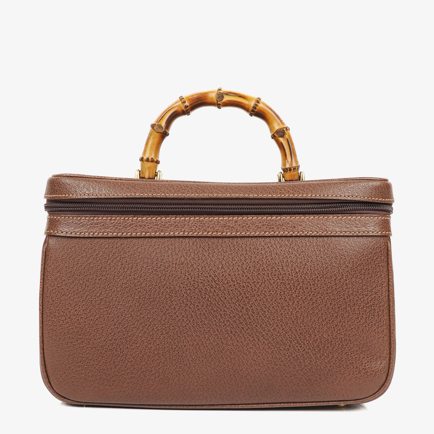 Gucci Vintage Bamboo Brown Leather Vanity Case Bag