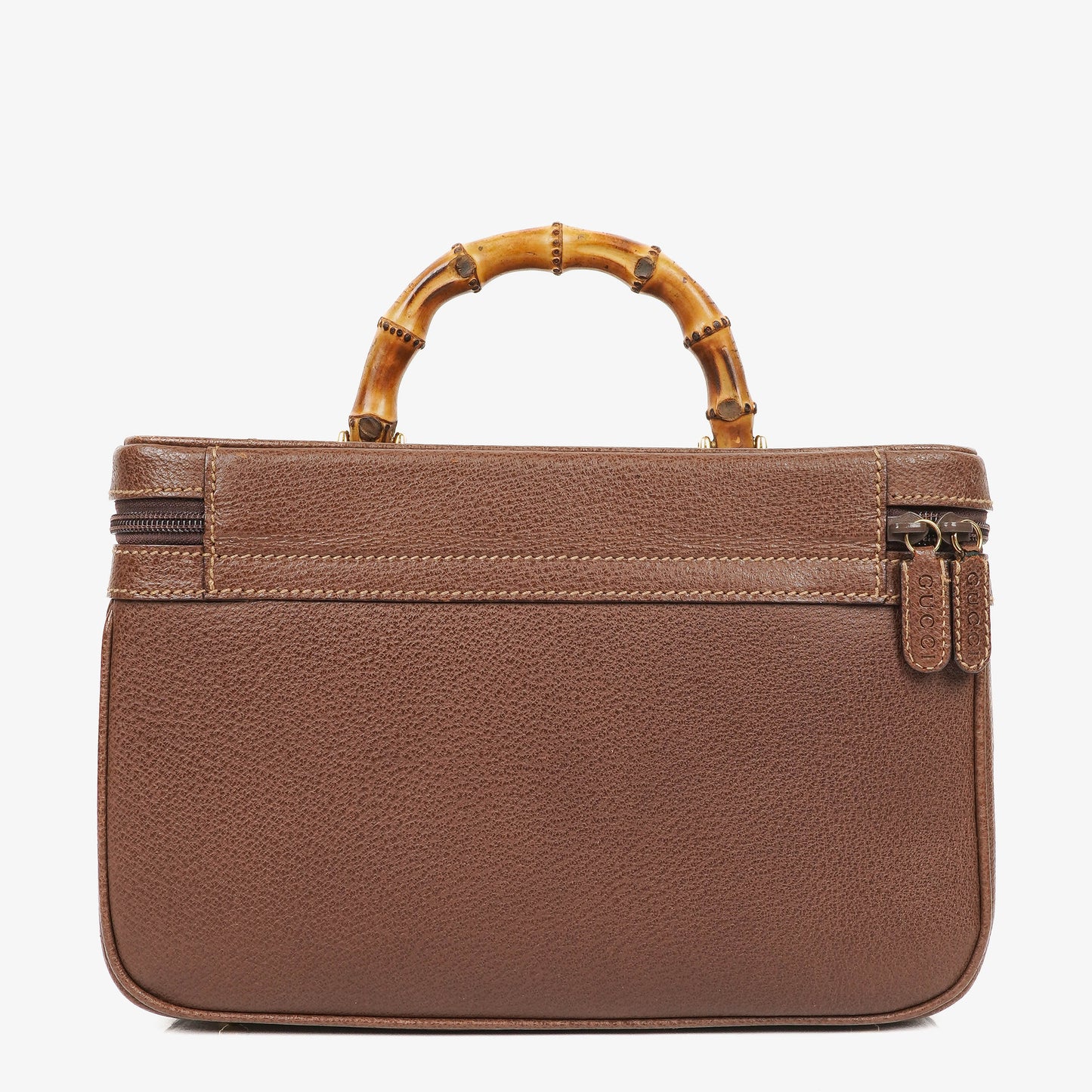 Gucci Vintage Bamboo Brown Leather Vanity Case Bag