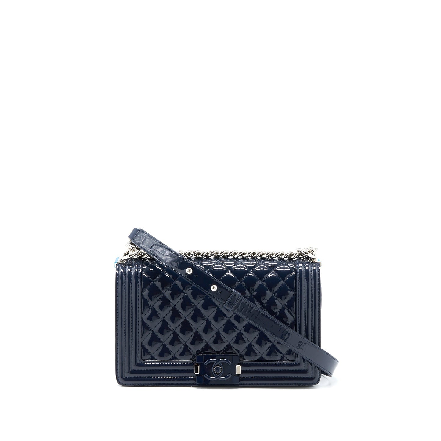 Chanel Medium Boy Bag Patent Navy