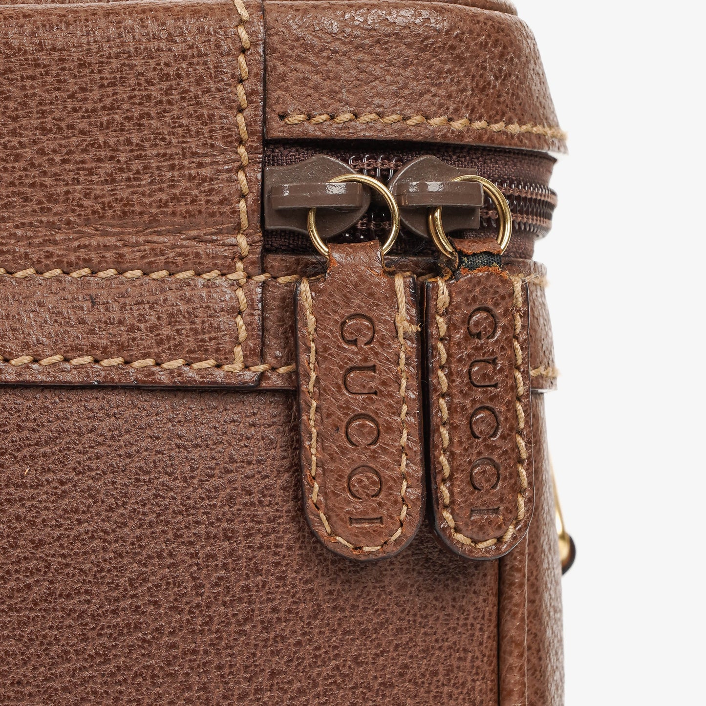 Gucci Vintage Bamboo Brown Leather Vanity Case Bag