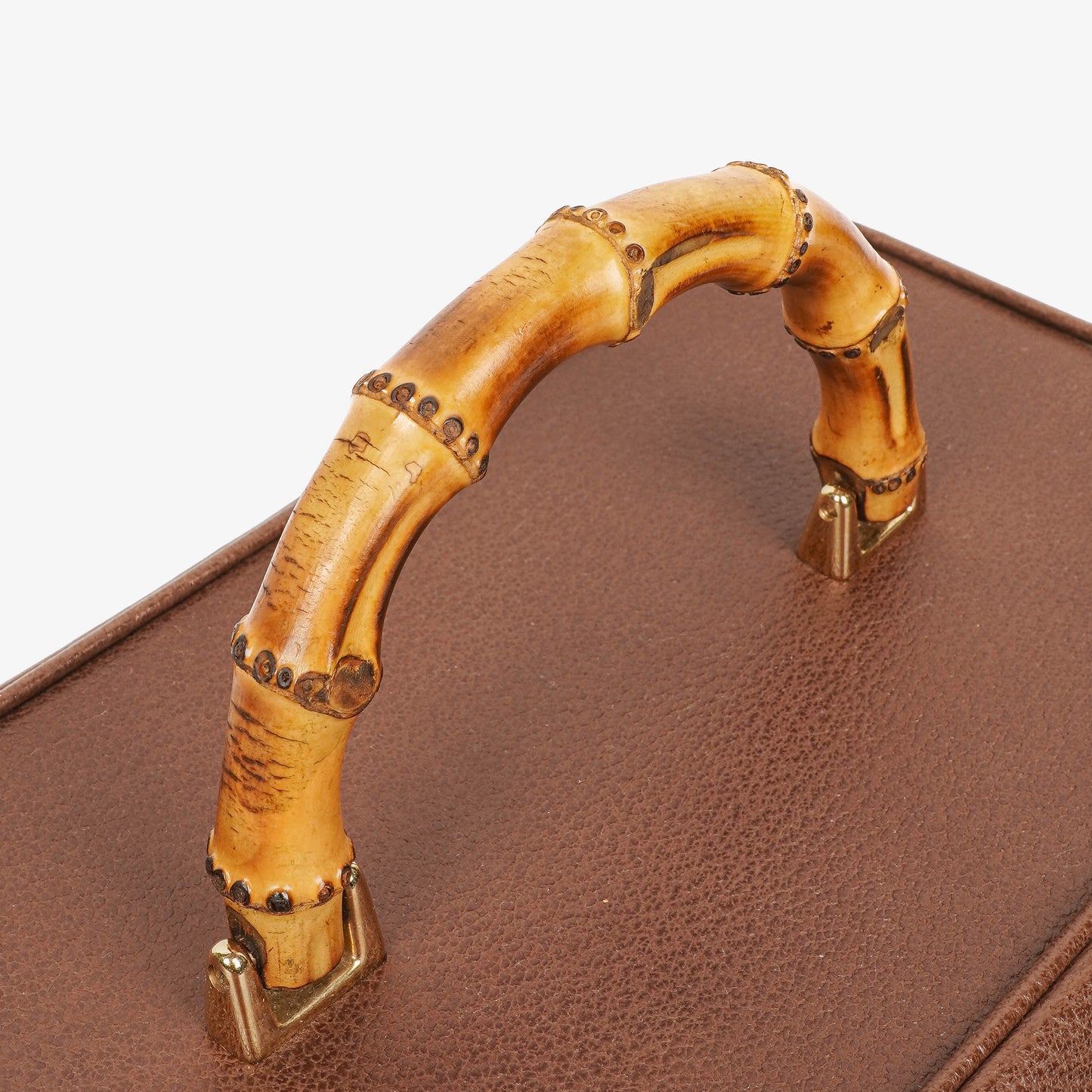 Gucci Vintage Bamboo Brown Leather Vanity Case Bag