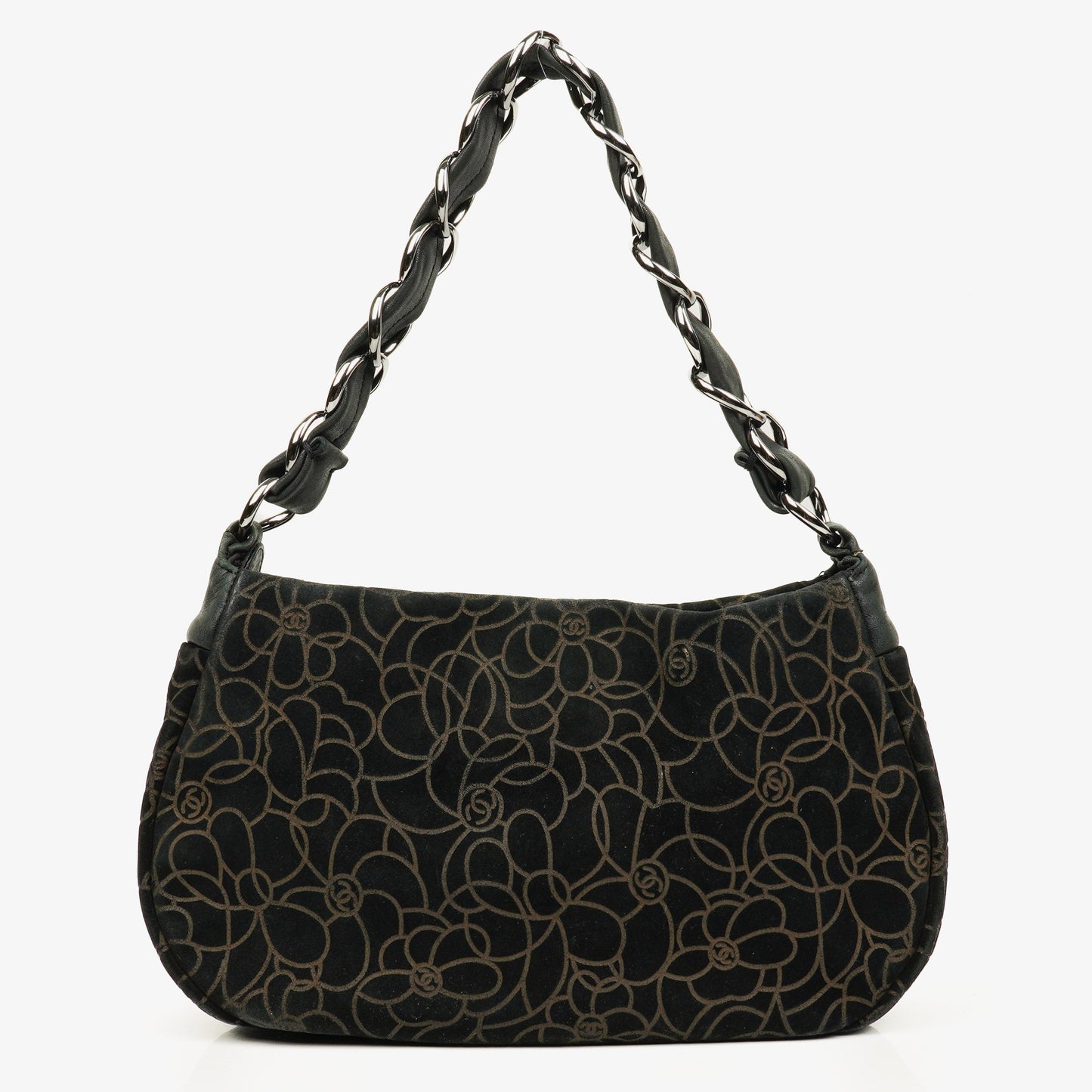 Chanel Camellia Chain Embossed Suede Shoulder Bag