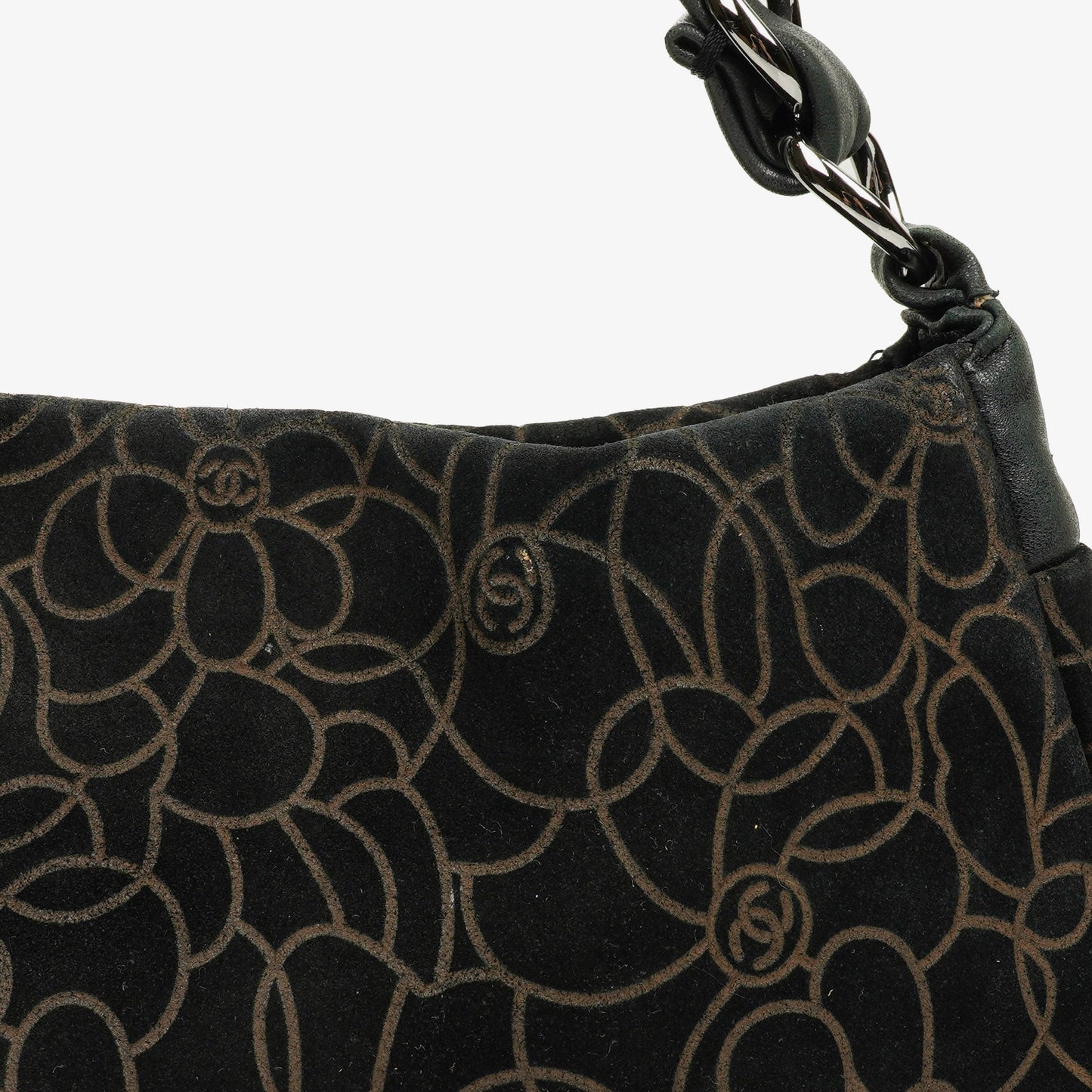 Chanel Camellia Chain Embossed Suede Shoulder Bag