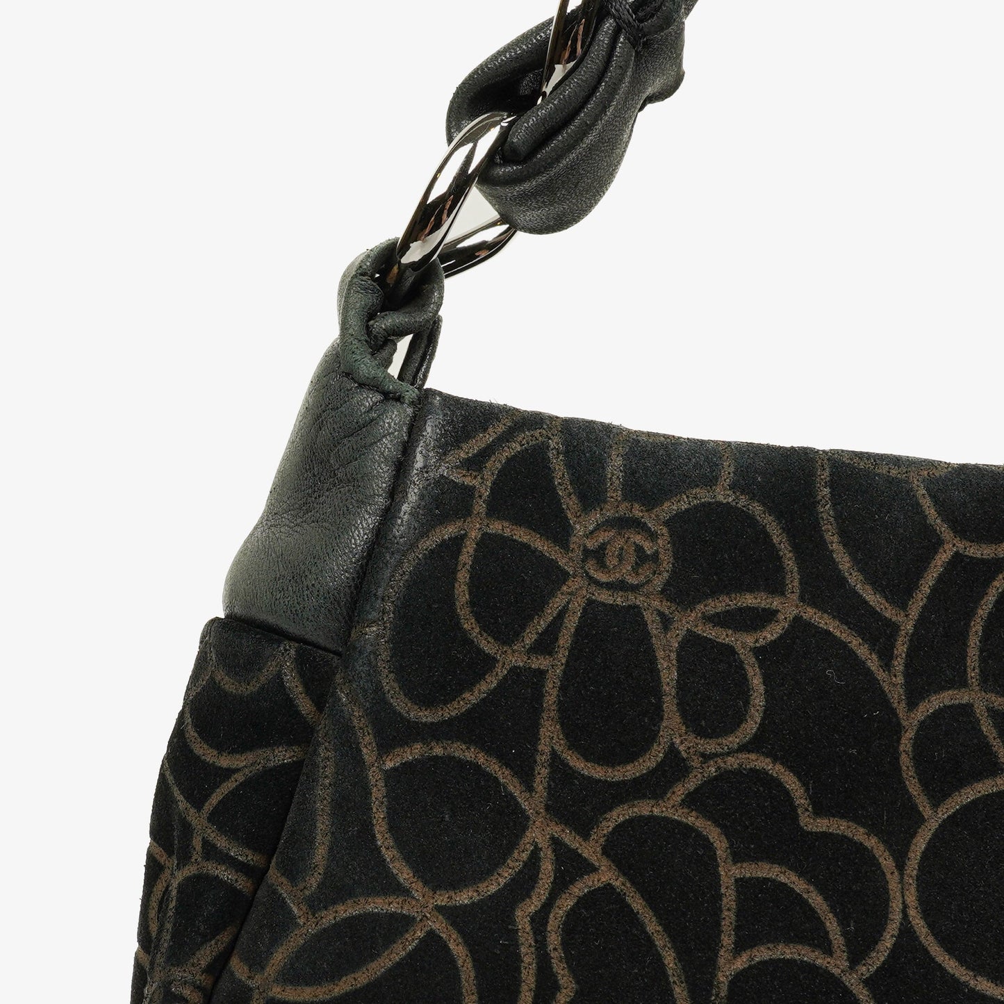 Chanel Camellia Chain Embossed Suede Shoulder Bag