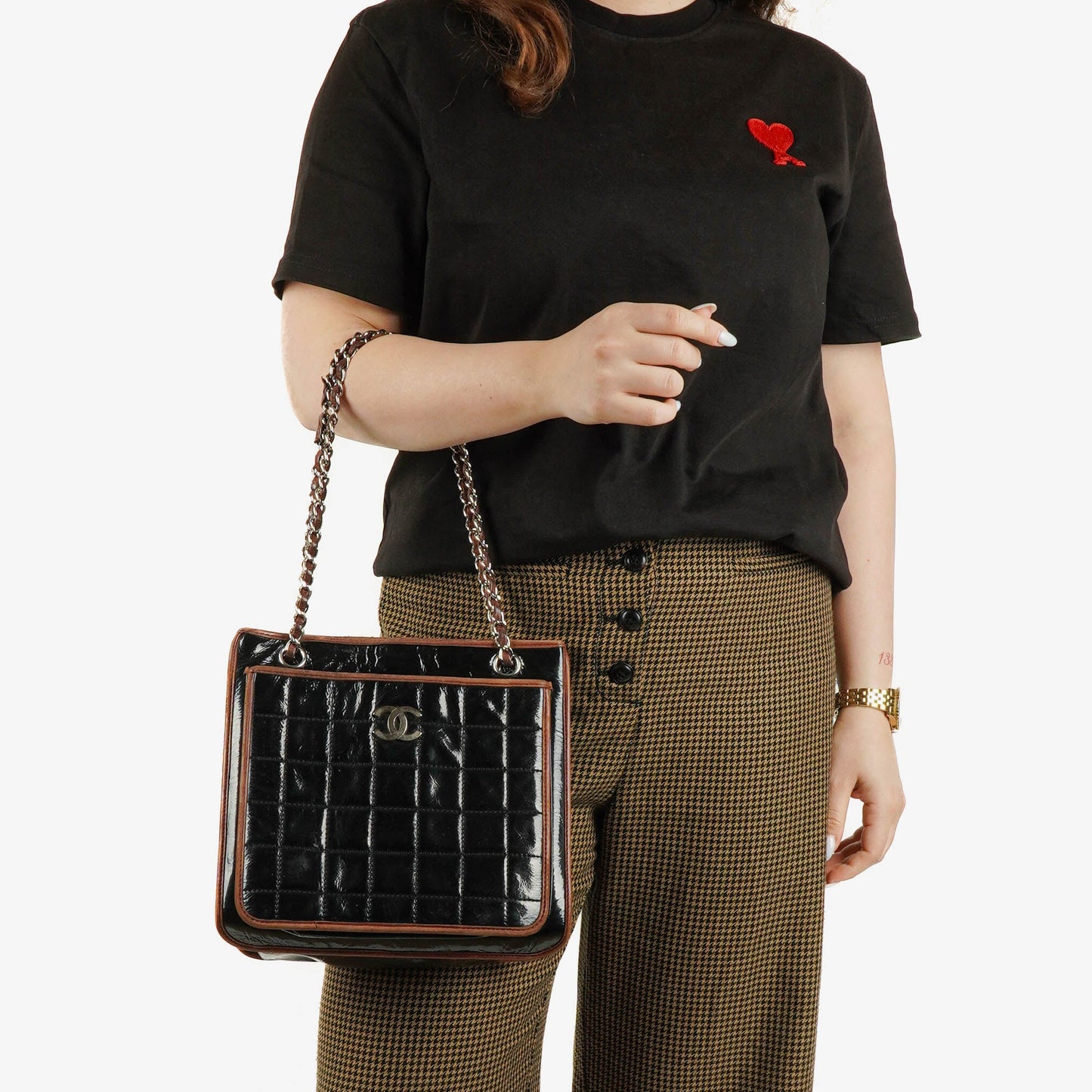 Chanel Patent Leather Chocolate Bar Quilted Tote