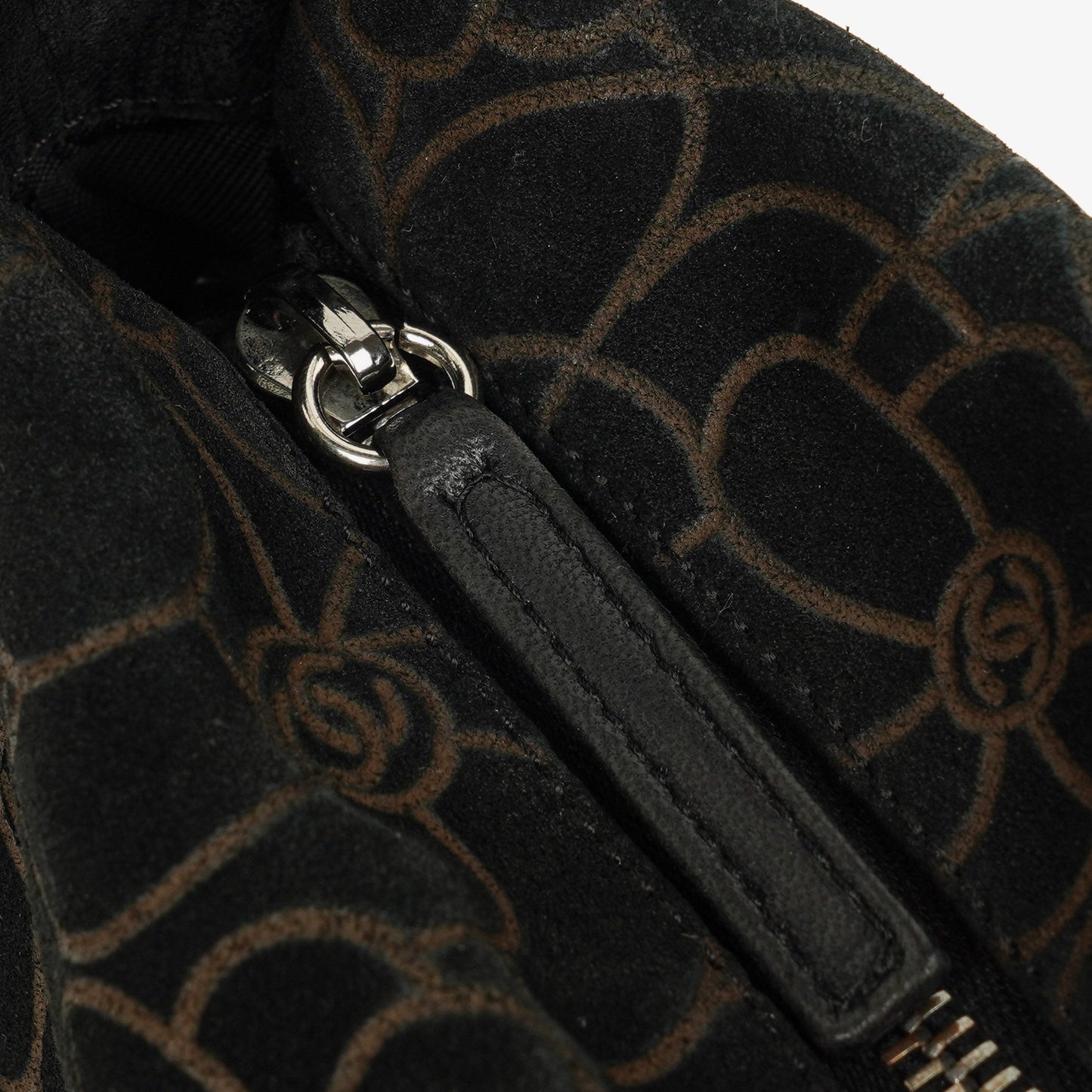Chanel Camellia Chain Embossed Suede Shoulder Bag