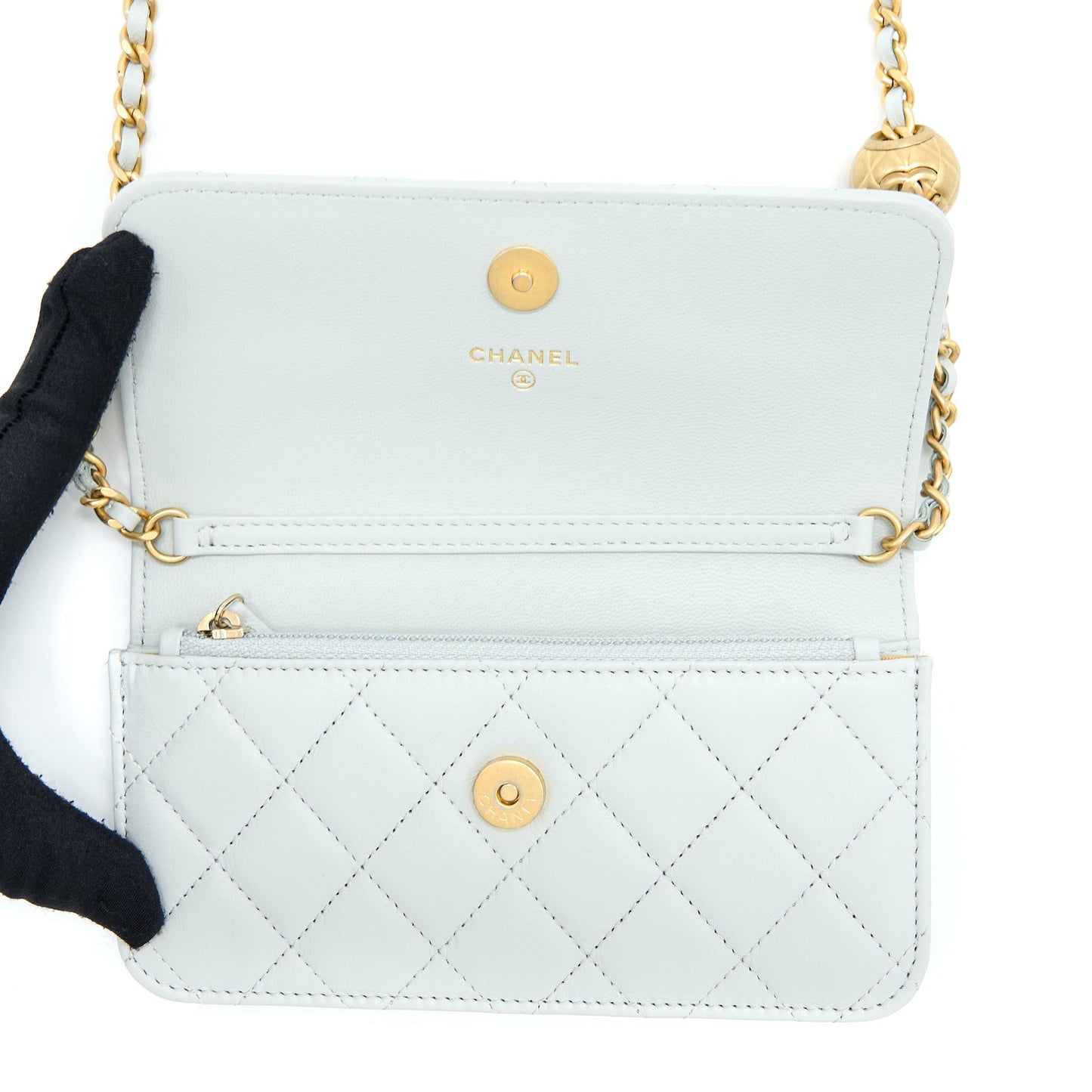 Chanel 23C Pearl Crush Mini Flap Bag Lambskin Light Grey Brushed  (Microchip)