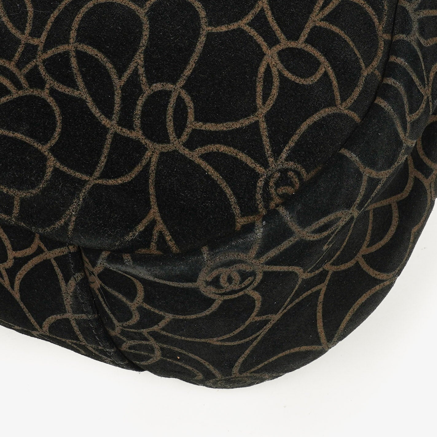 Chanel Camellia Chain Embossed Suede Shoulder Bag