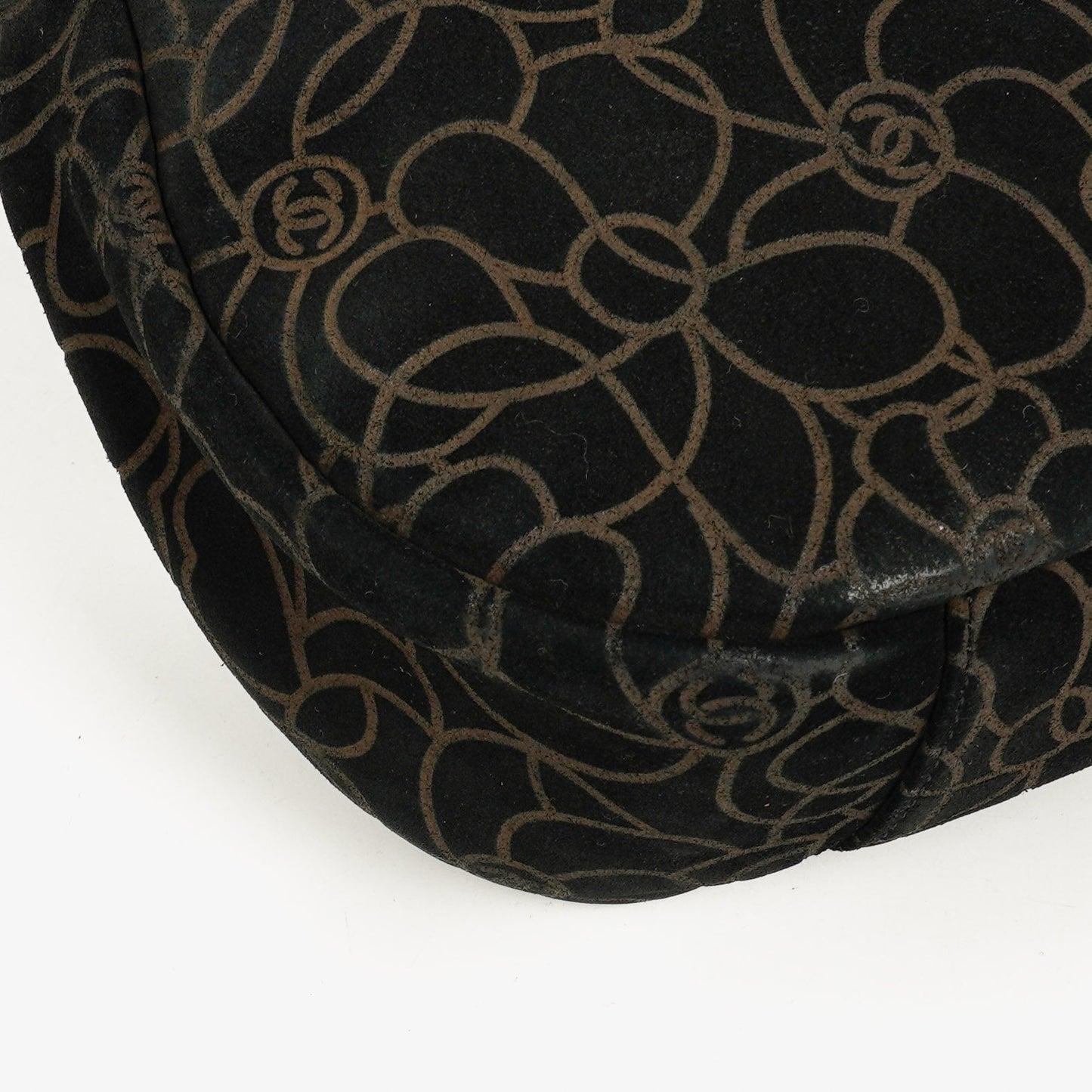 Chanel Camellia Chain Embossed Suede Shoulder Bag