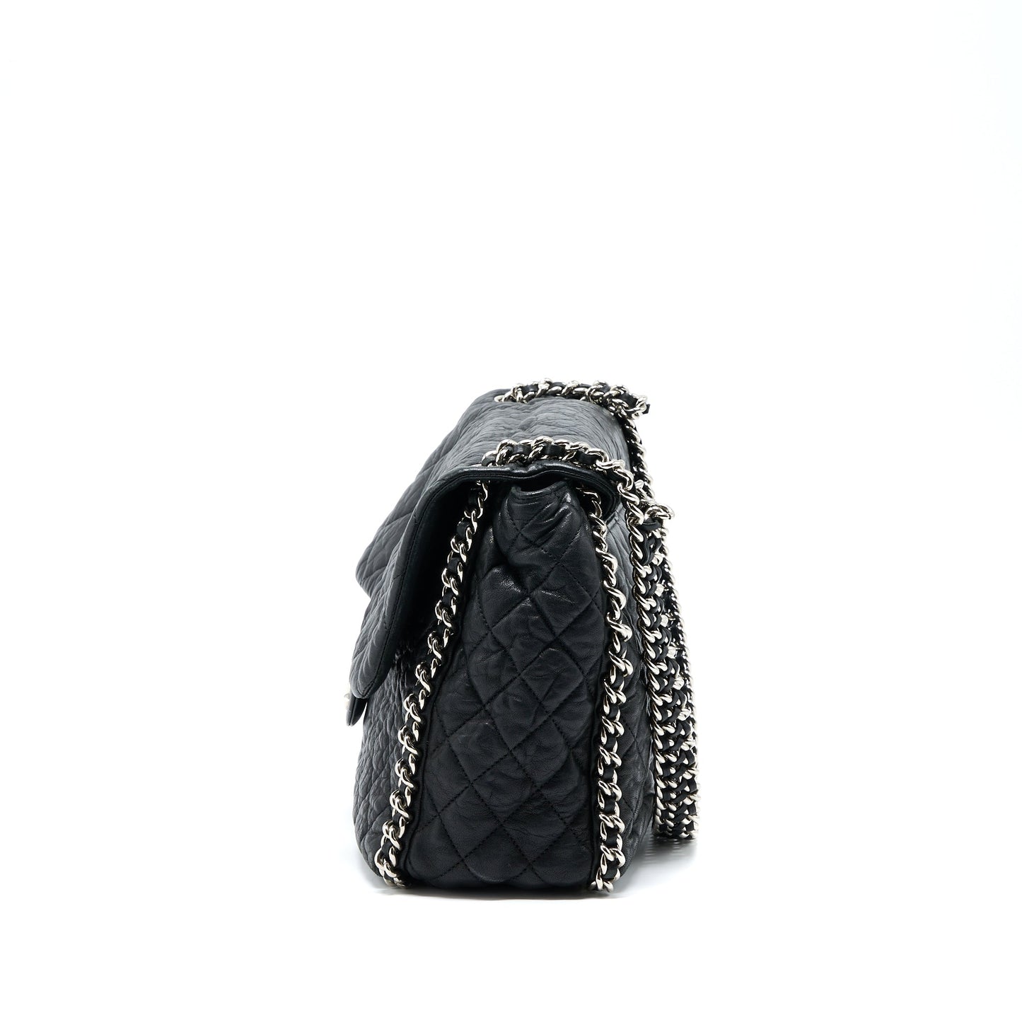 Chanel Quilted Chain Around MAXI Flap Bag Lambskin Black