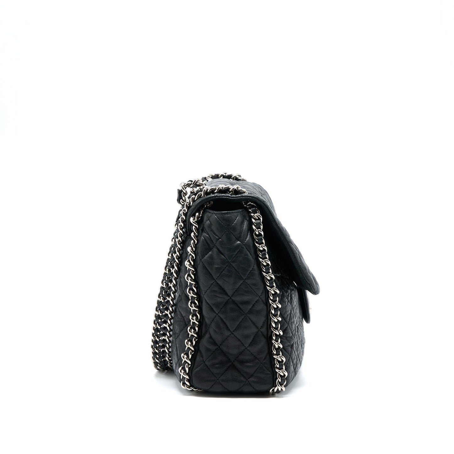 Chanel Quilted Chain Around MAXI Flap Bag Lambskin Black