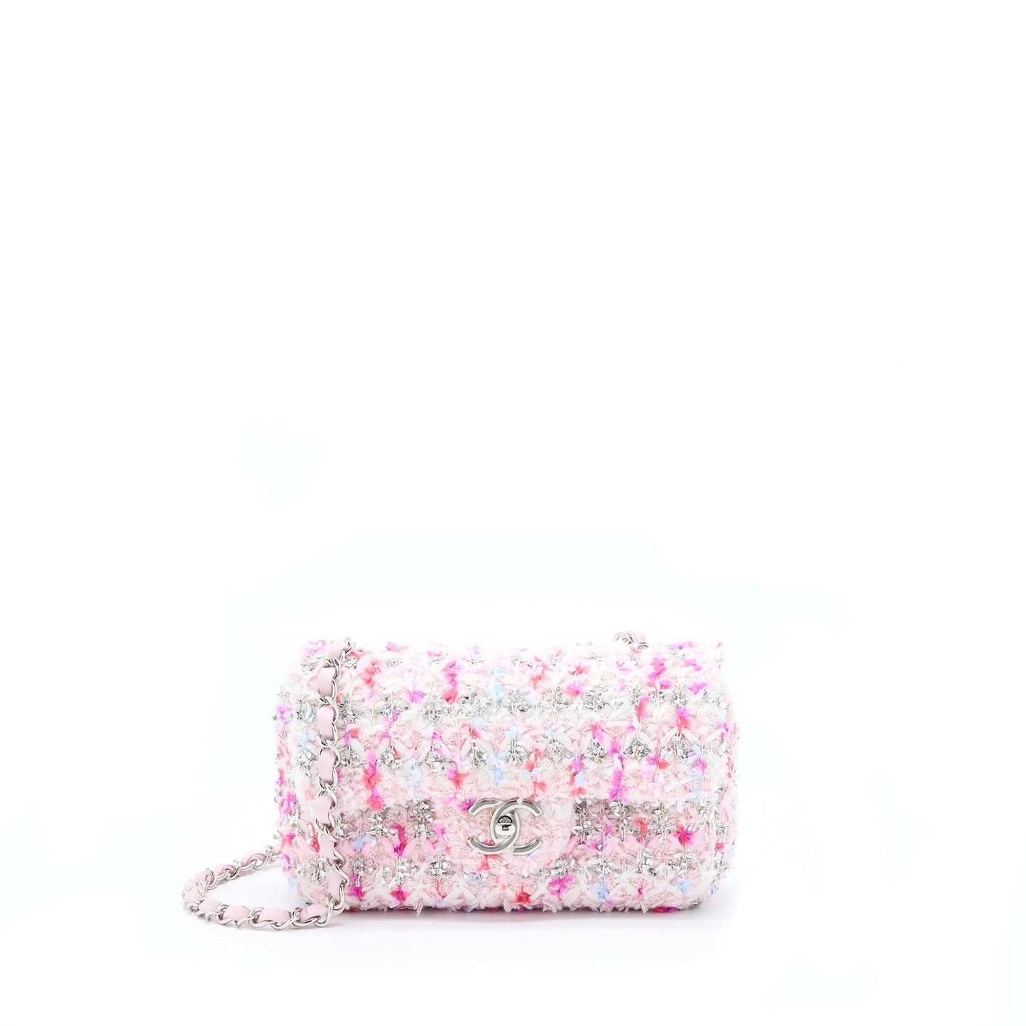 Chanel Seasonal Mini Rectangular Flap Bag Tweed Pink/Multicolour