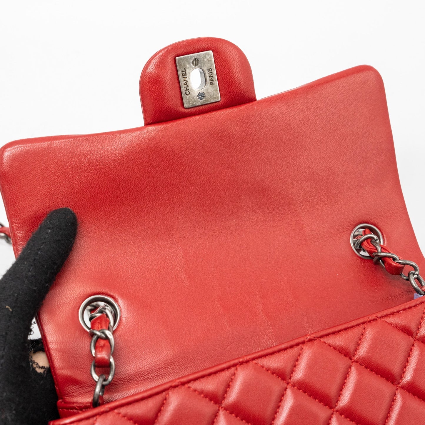 Chanel Classic Mini Rectangular Flap Bag Lambskin Red Ruthenium Hardware