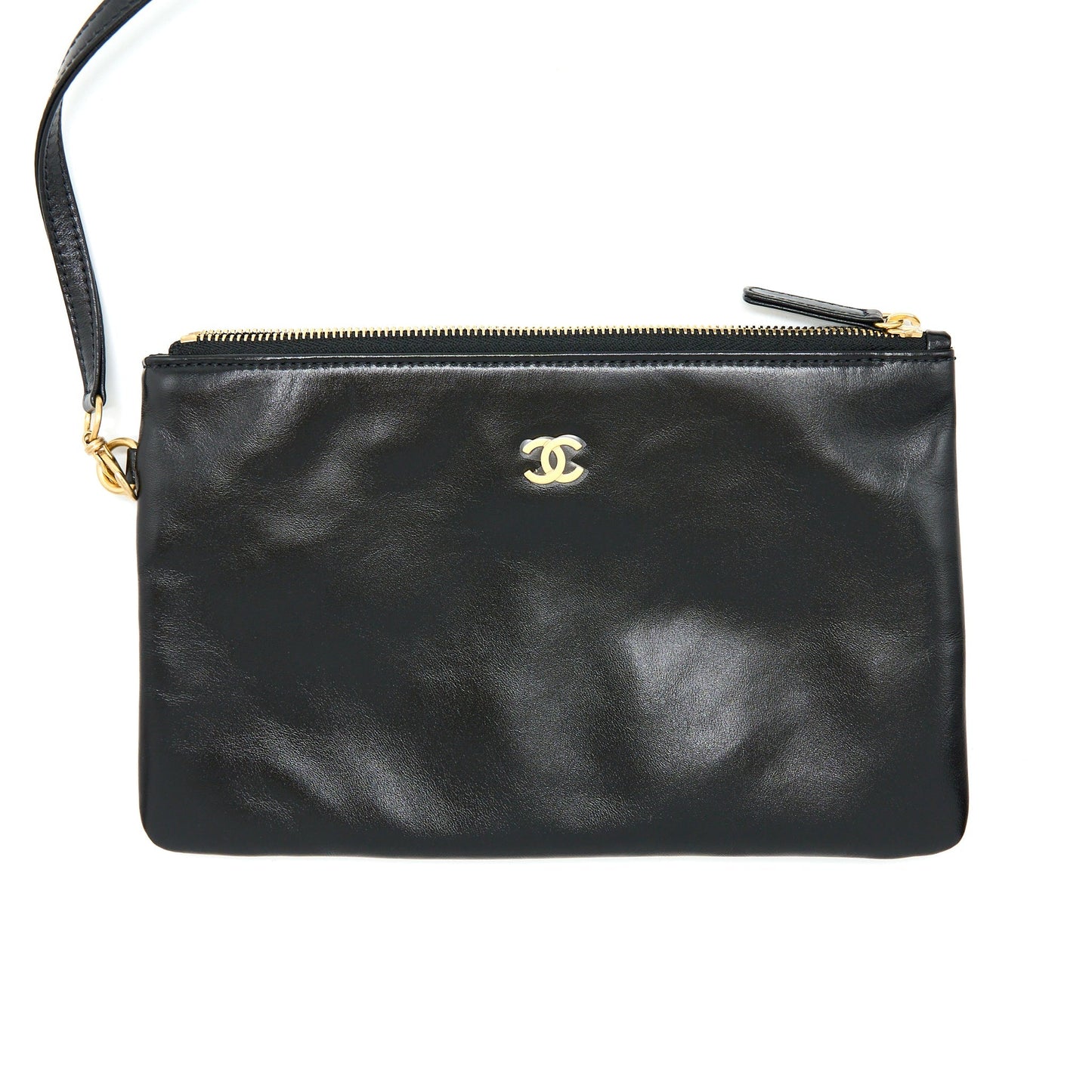Chanel 22 Bag Medium Shiny Calfskin Black In Gold Letter  (Microchip)