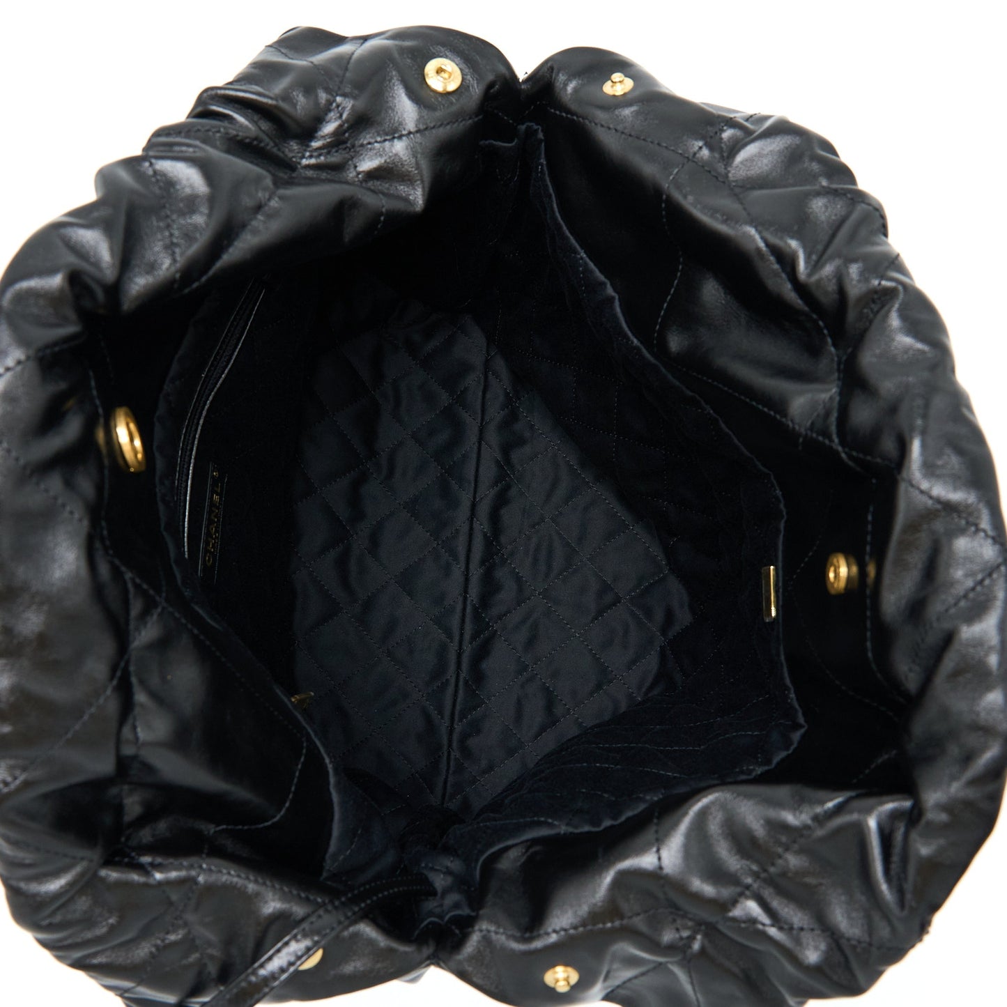 Chanel 22 Bag Medium Shiny Calfskin Black In Gold Letter  (Microchip)