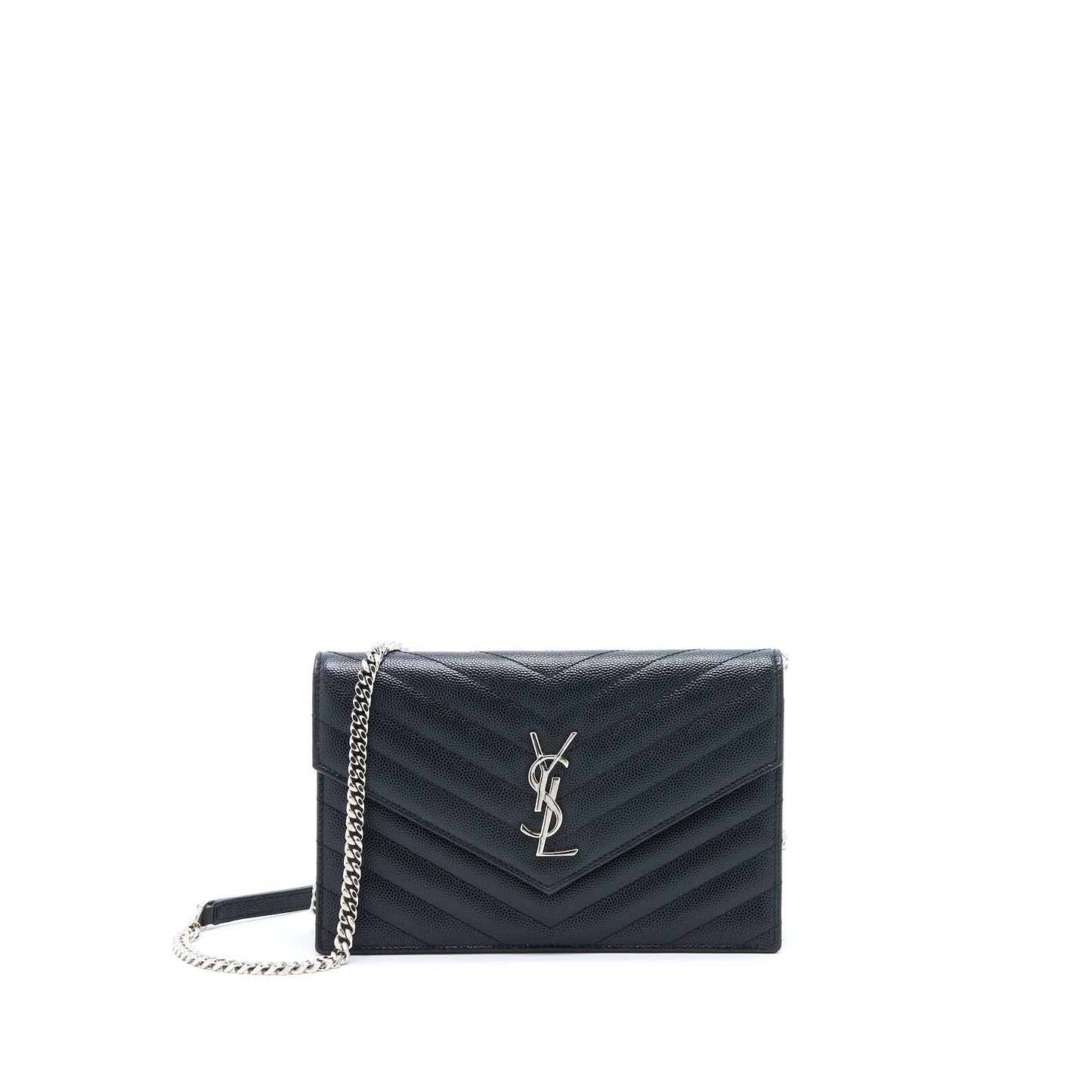 Saint Laurent/ Envelope Wallet On Chain Grain Calfskin Black