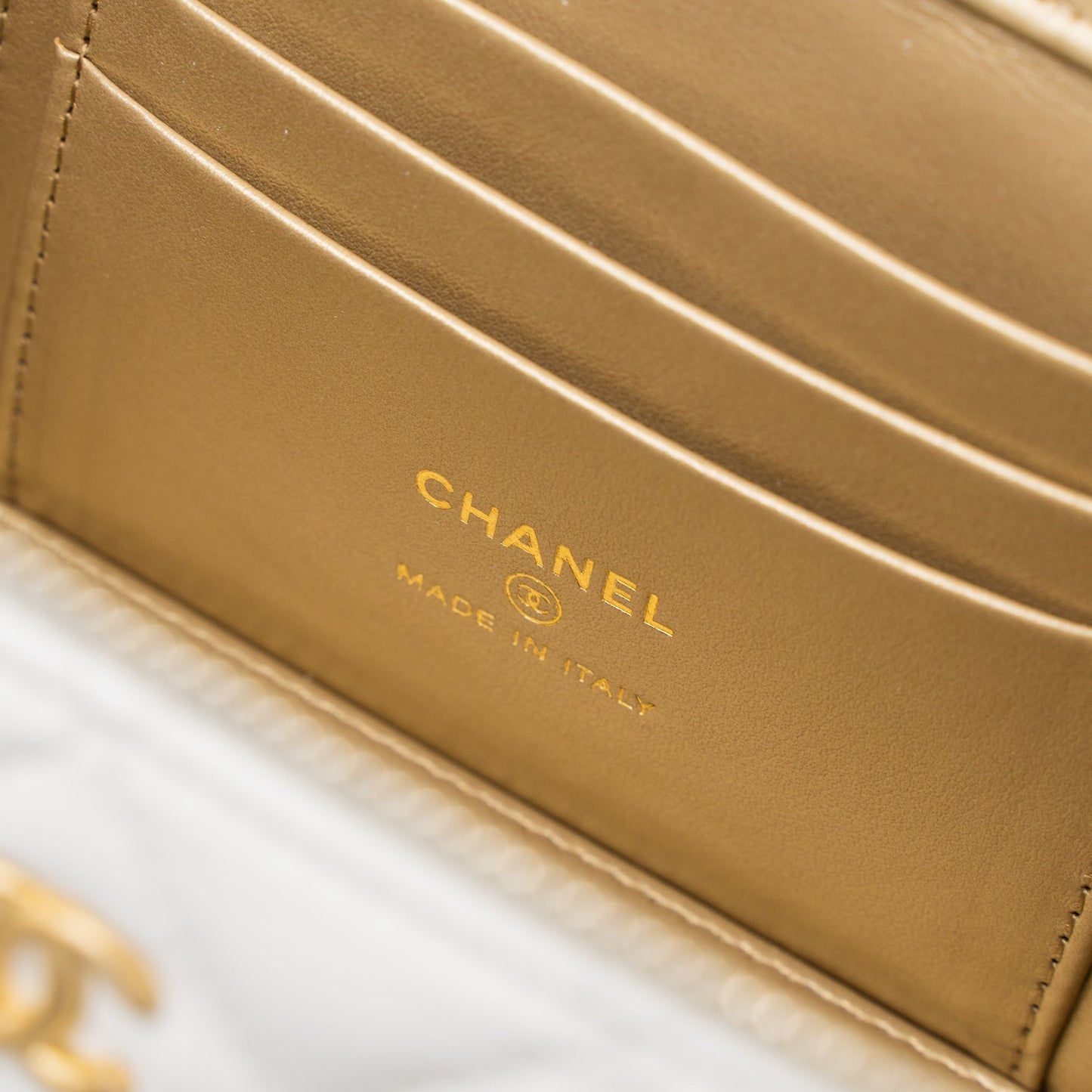 Chanel Pearl Crush Long Vanity with Chain Lambskin White Brushed  (Microchip)