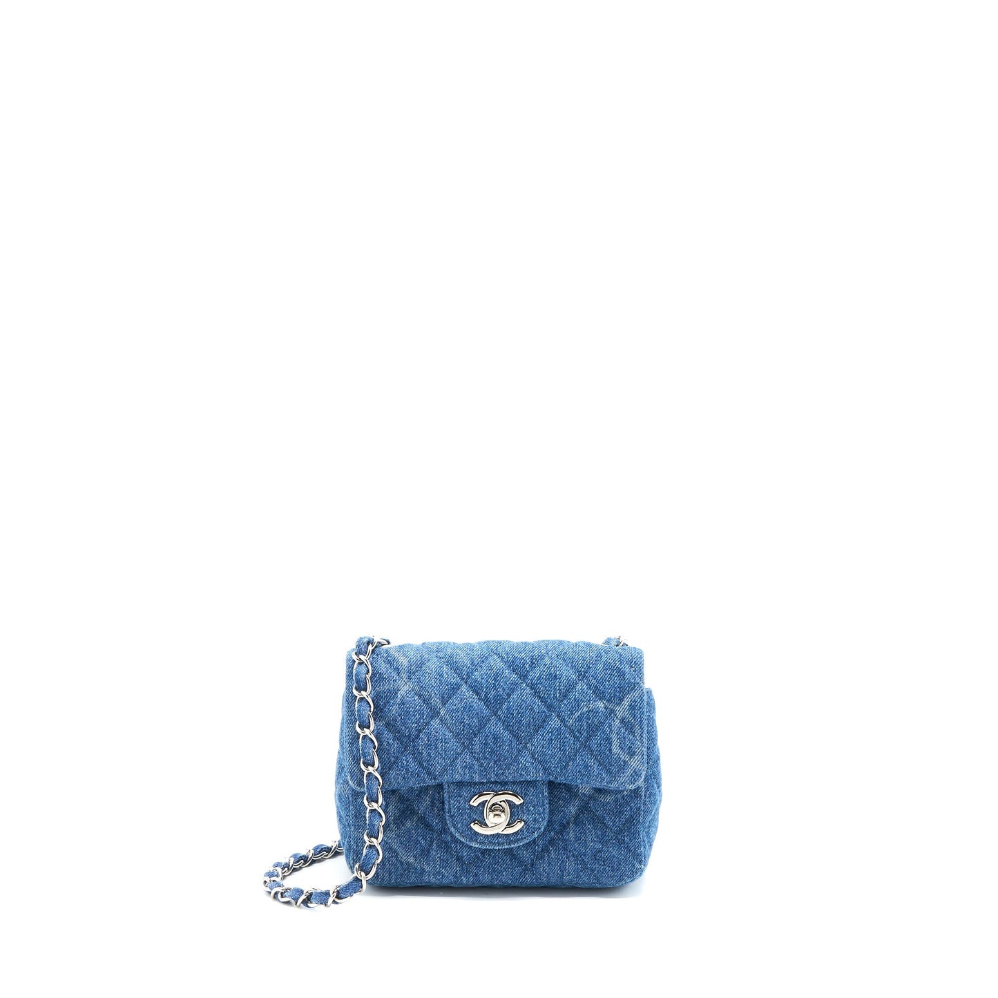 Chanel 20B Mini Square Flap Bag CC Print Denim Blue