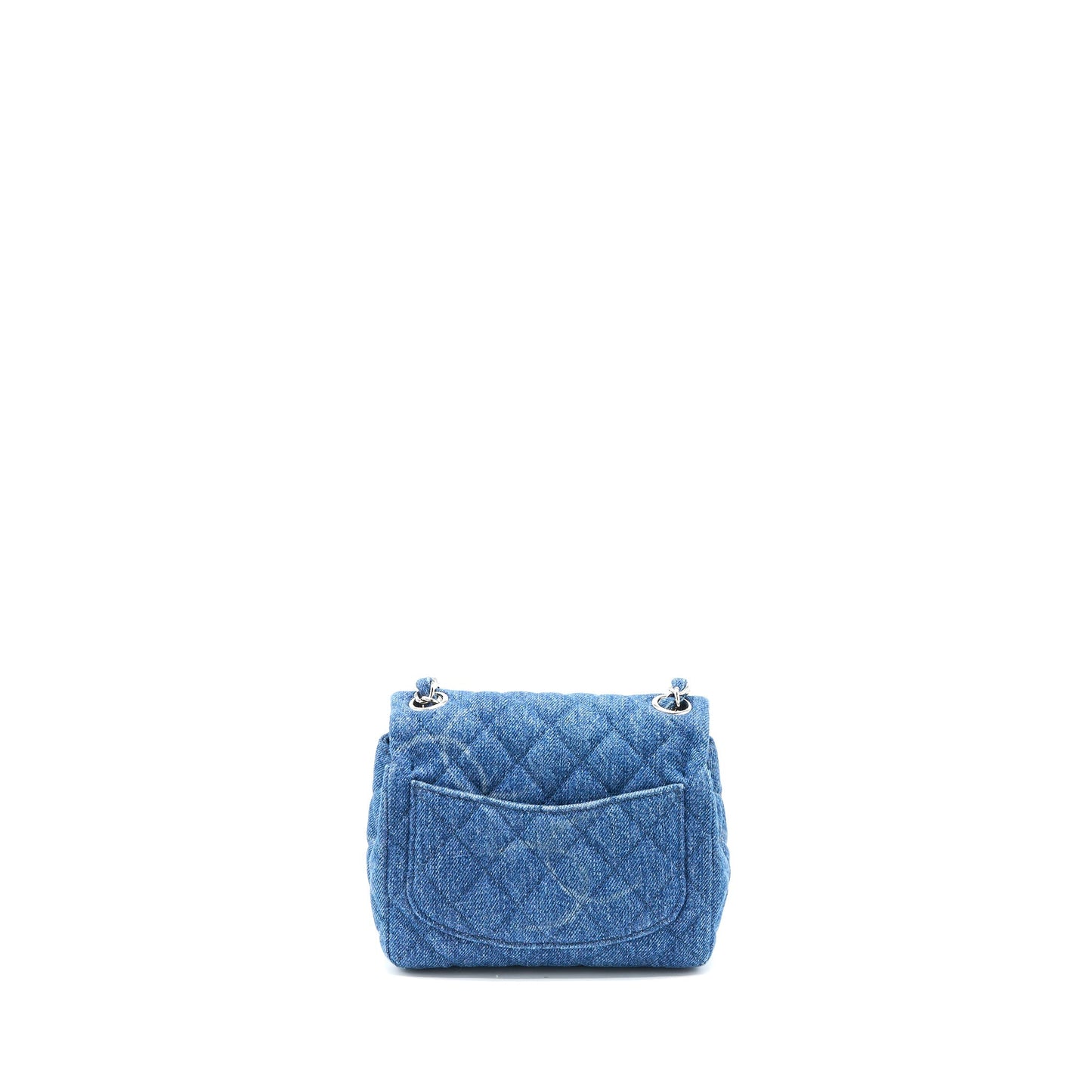 Chanel 20B Mini Square Flap Bag CC Print Denim Blue