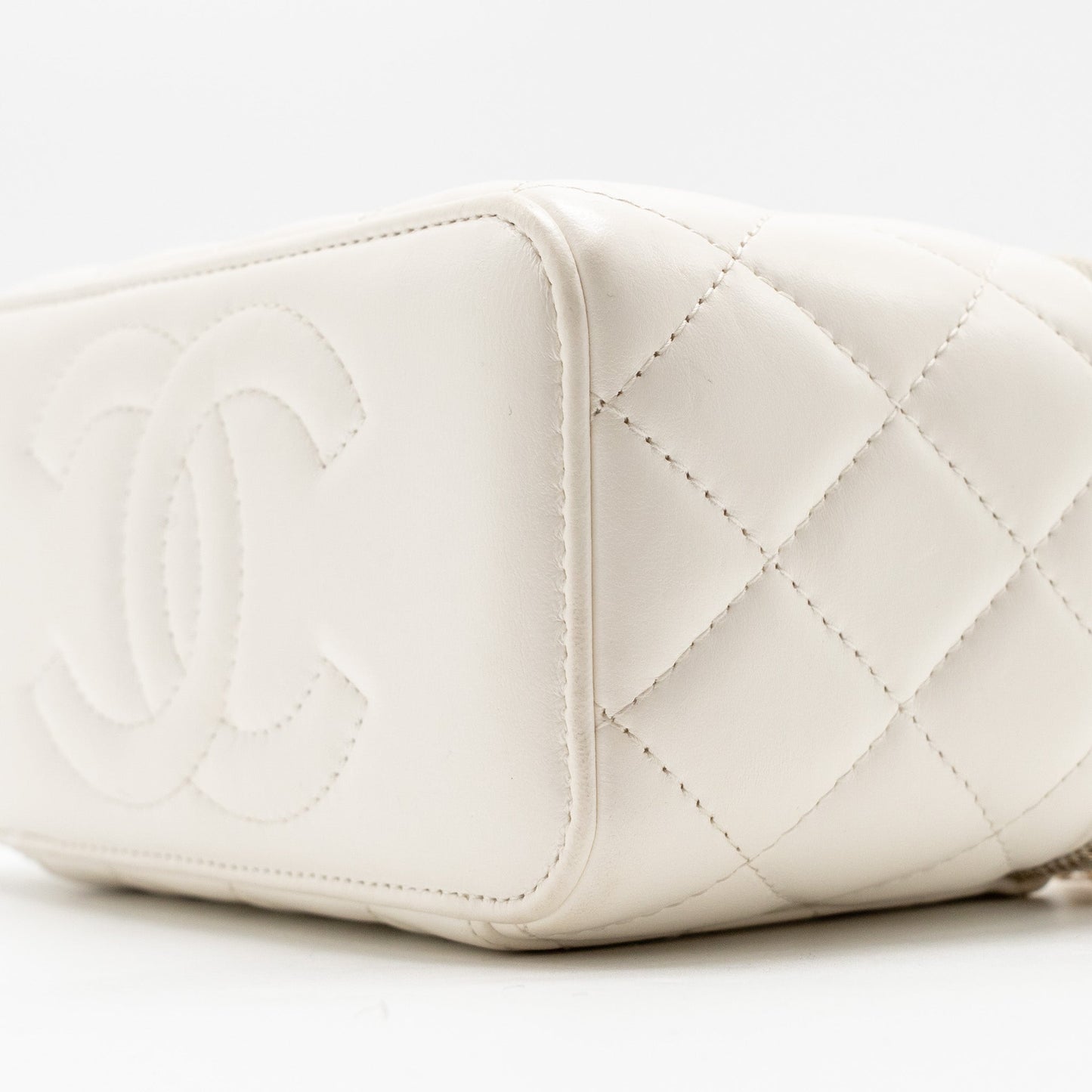 Chanel Gold Pillar Adjustable Chain Long Vanity Lambskin White  (Microchip)