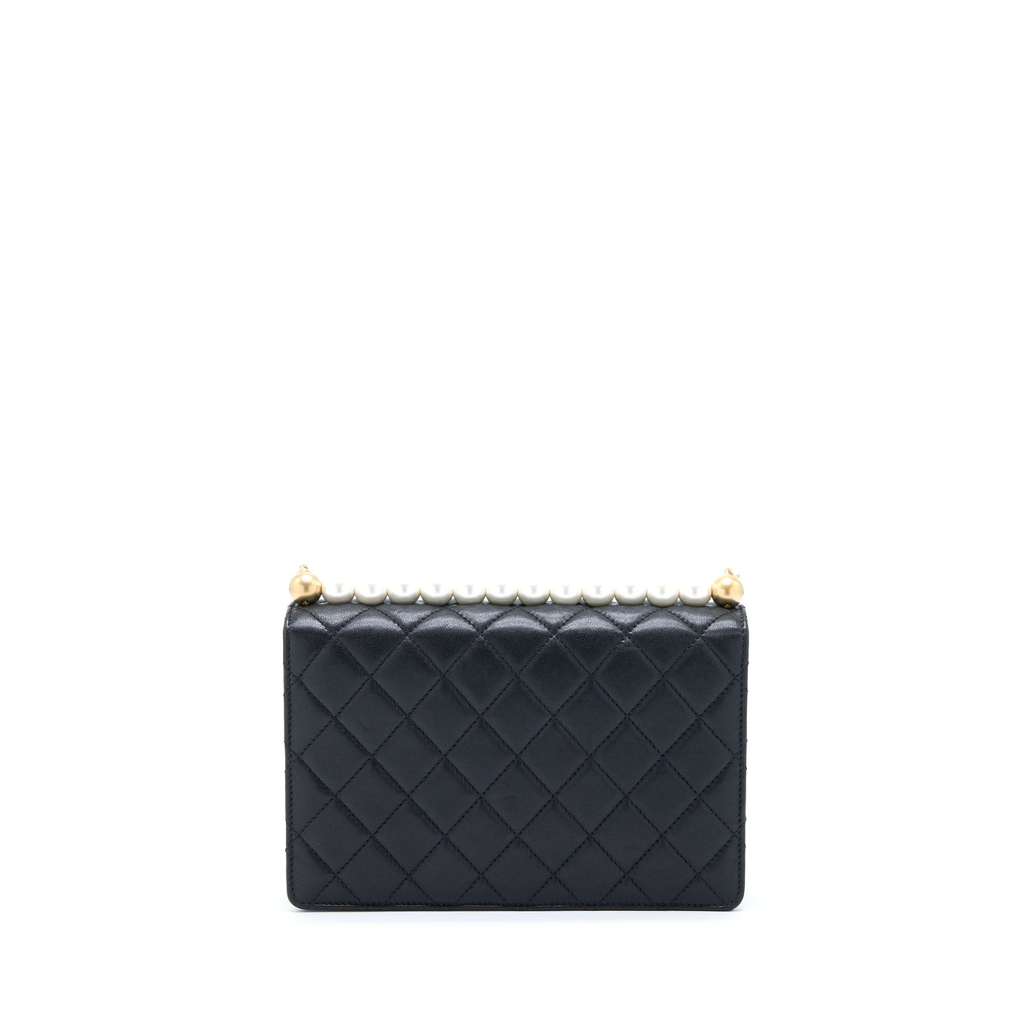 Chanel Quilted Flap Bag With Pearl Lambskin Black Brushed