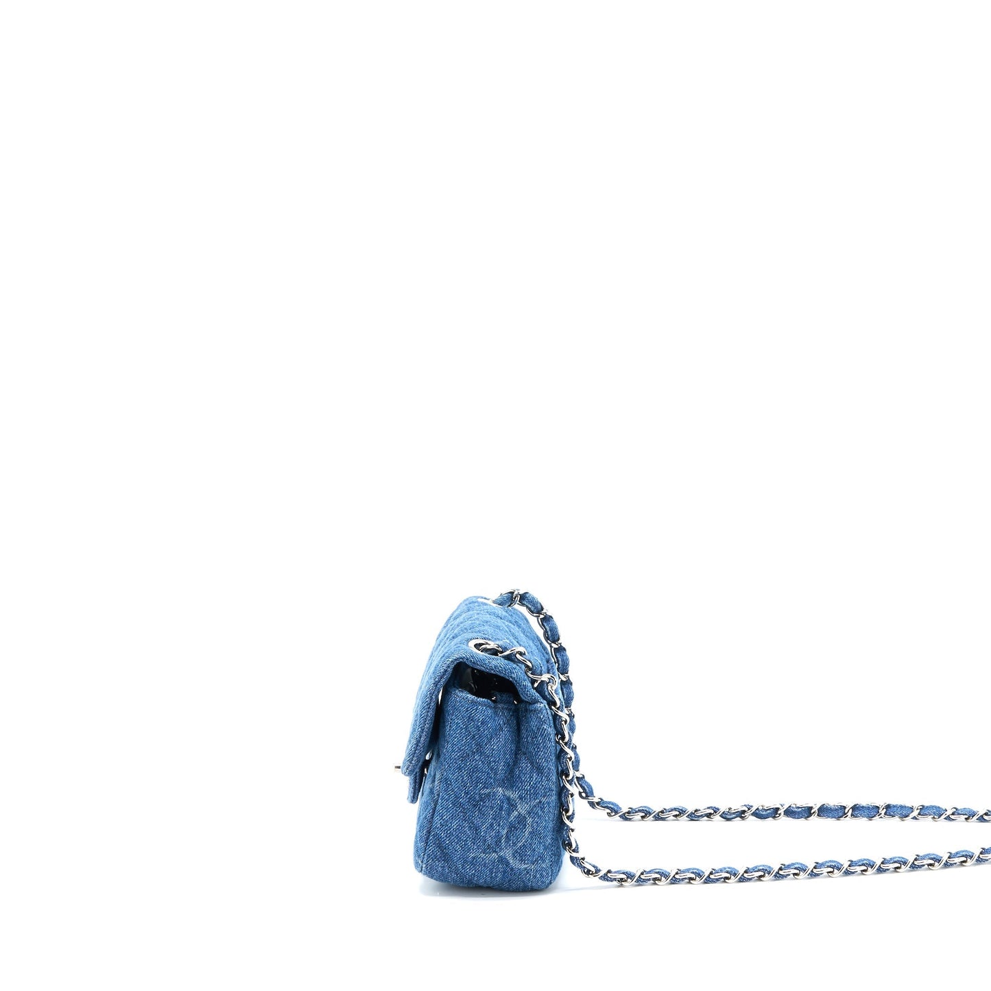 Chanel 20B Mini Square Flap Bag CC Print Denim Blue