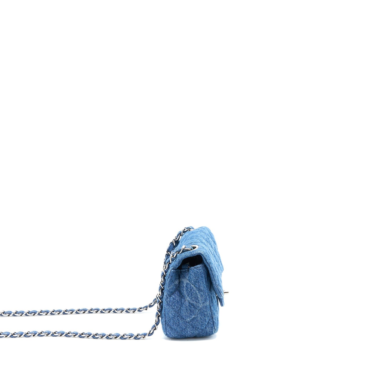 Chanel 20B Mini Square Flap Bag CC Print Denim Blue