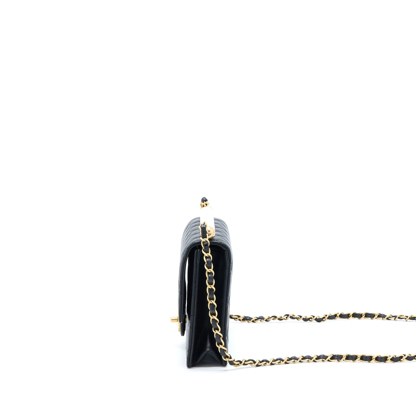 Chanel Quilted Flap Bag With Pearl Lambskin Black Brushed