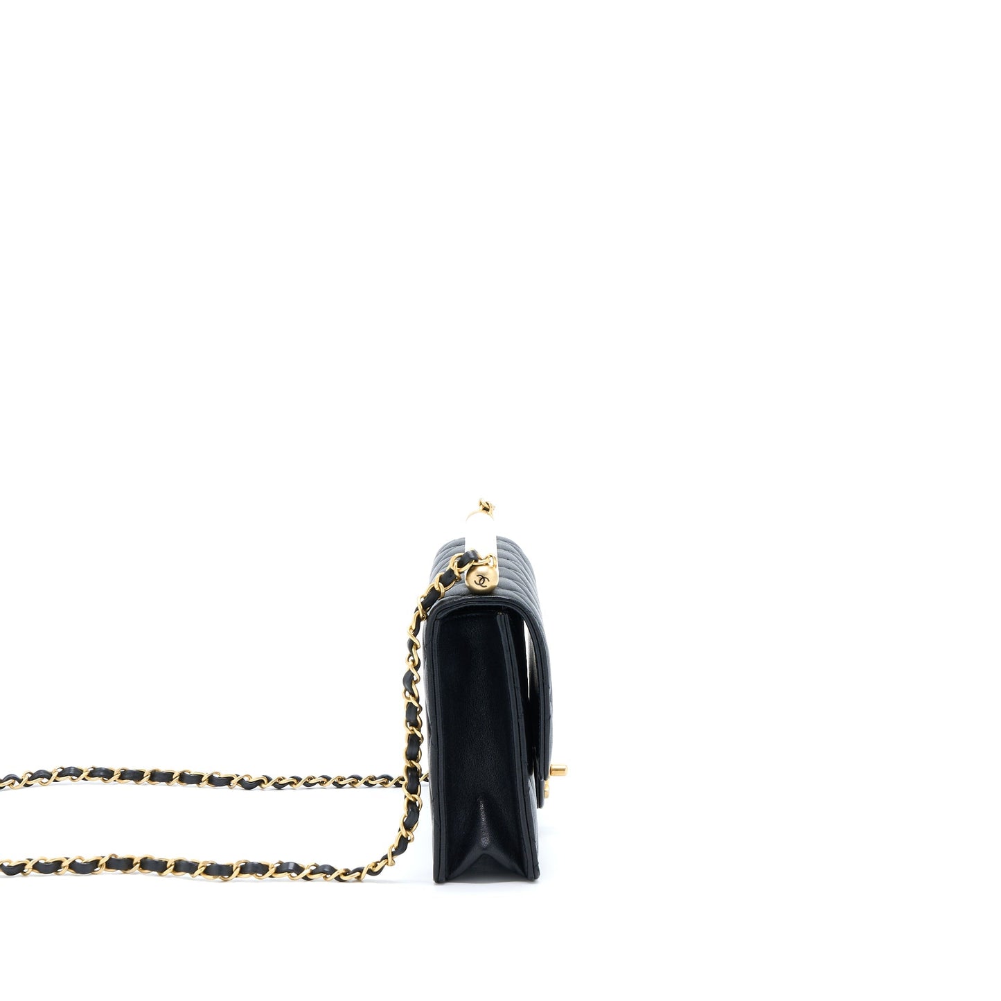 Chanel Quilted Flap Bag With Pearl Lambskin Black Brushed