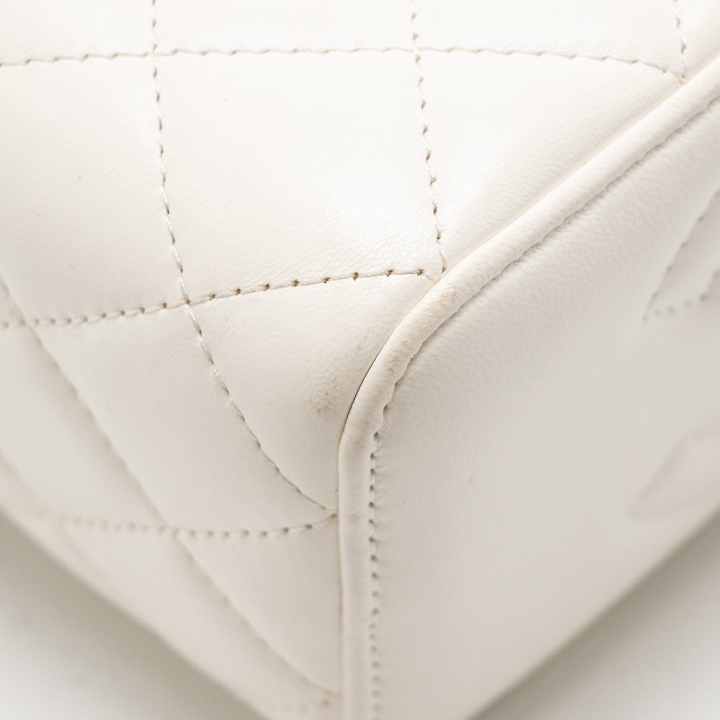 Chanel Gold Pillar Adjustable Chain Long Vanity Lambskin White  (Microchip)