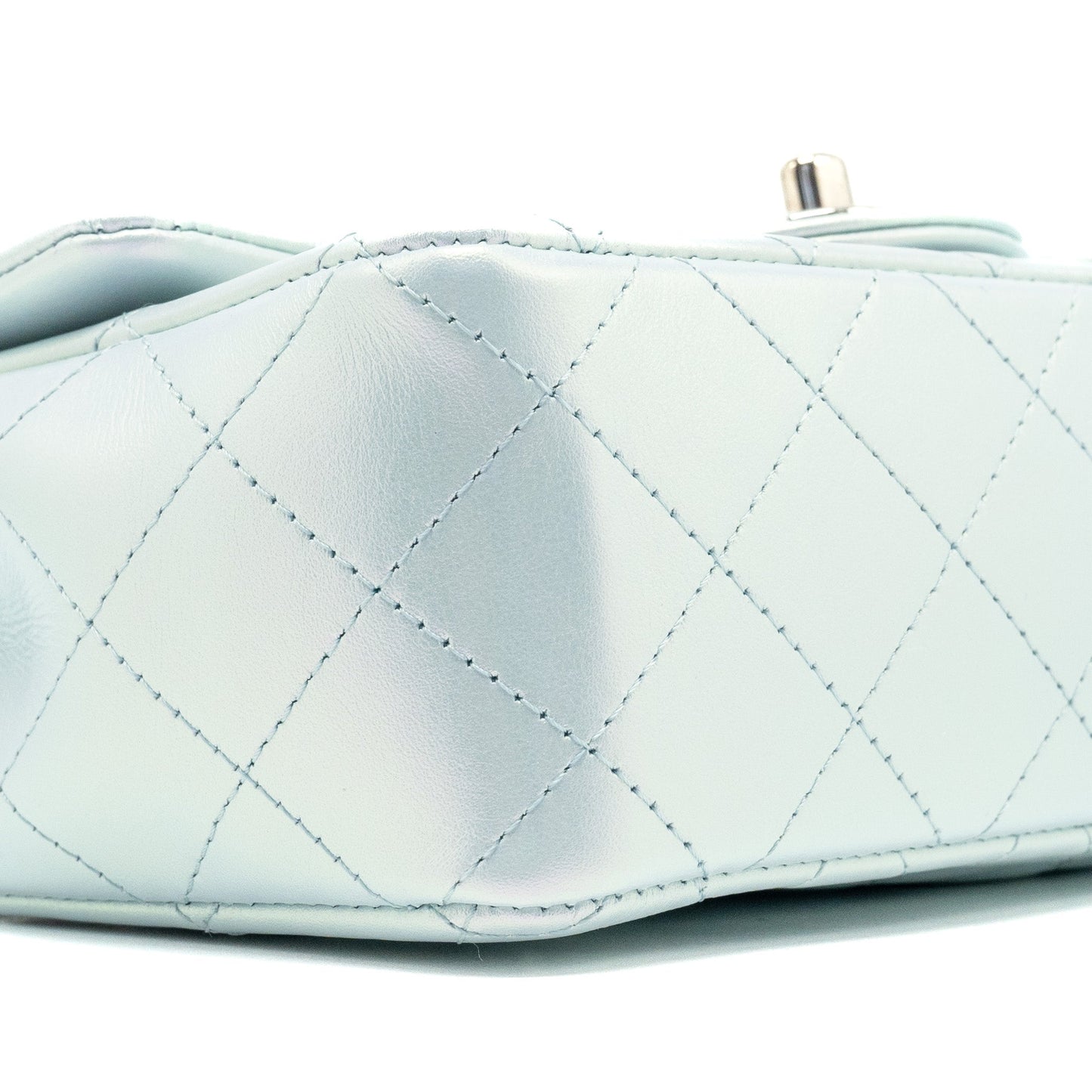 Chanel 21K mini rectangular flap bag calfskin iridescent light blue  (microchip)