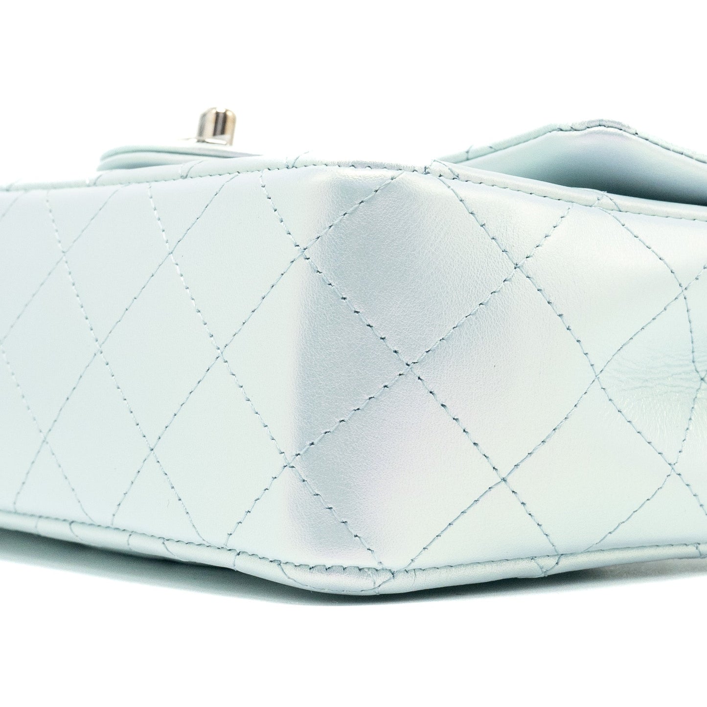 Chanel 21K mini rectangular flap bag calfskin iridescent light blue  (microchip)