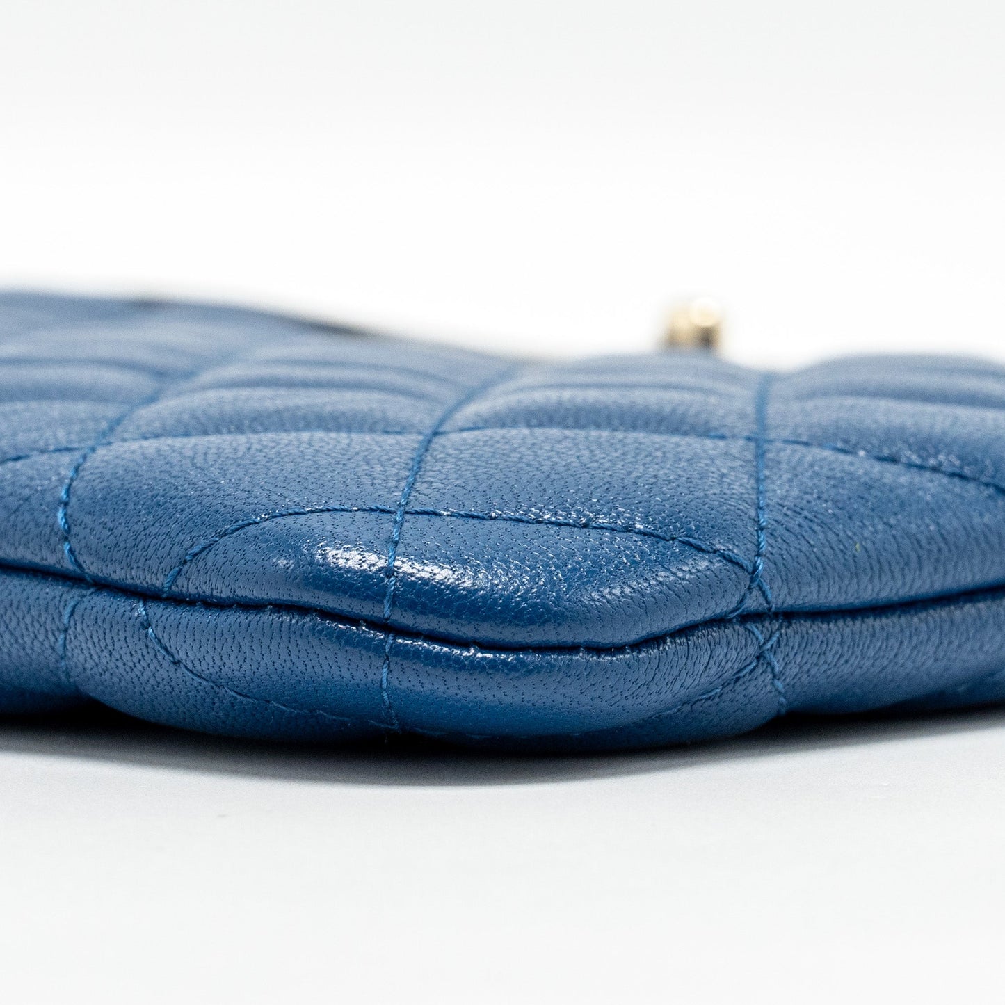 Chanel CC Logo Quilted Zip Pouch / Clutch shiny sheepskin Black/ Blue