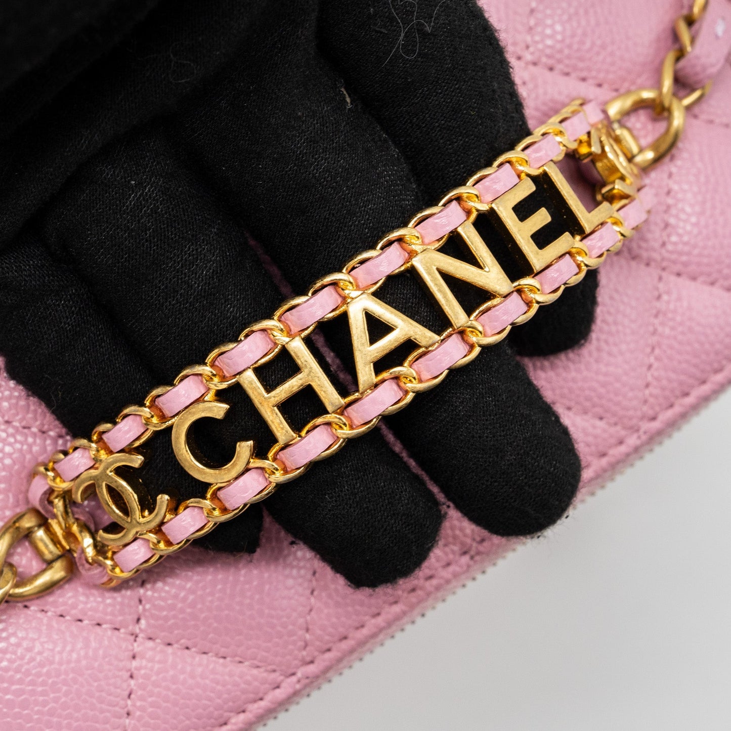 Chanel Letter Top Handle Long Vanity With Chain Caviar Pink
