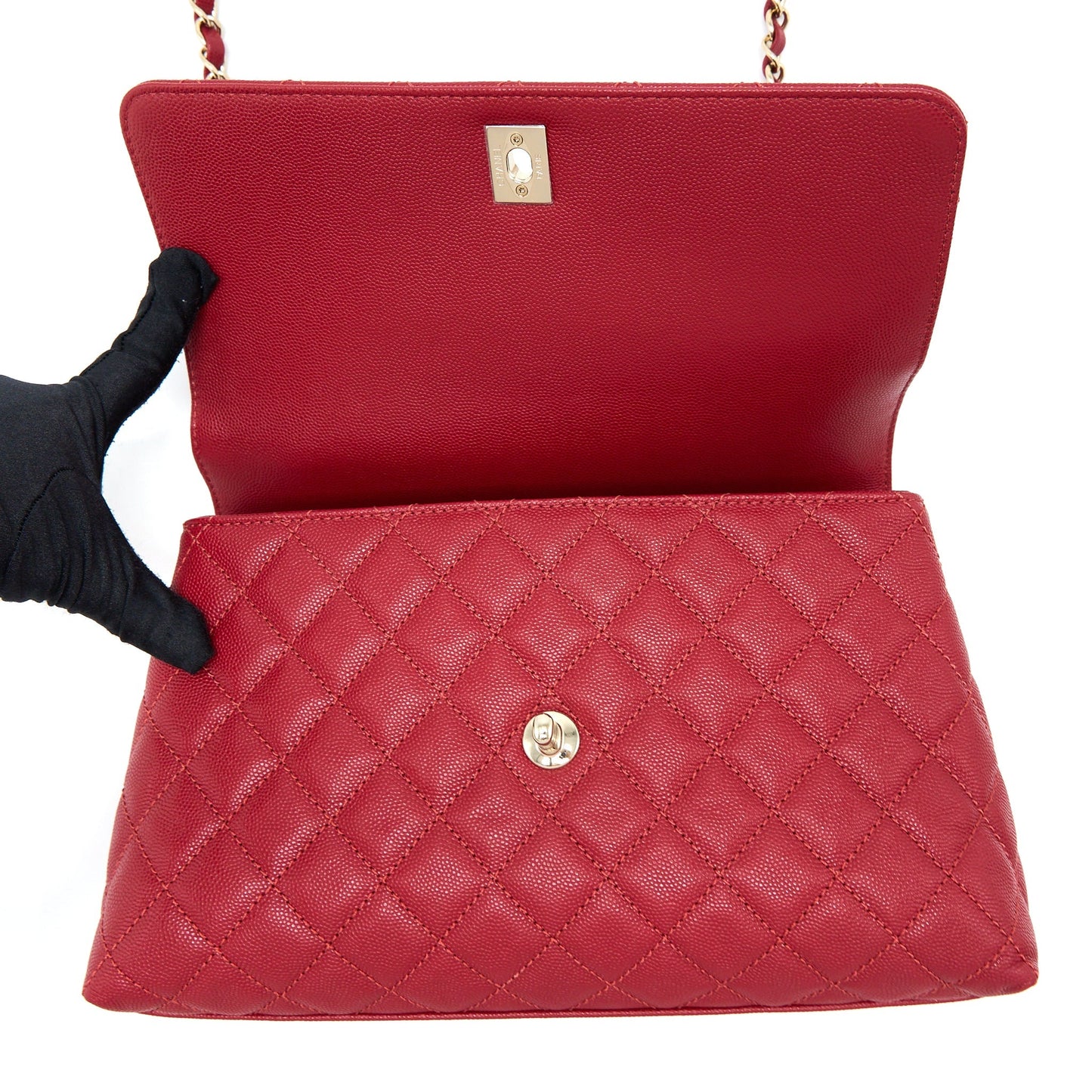 Chanel Medium Coco Handle Caviar Red L (Microchip)